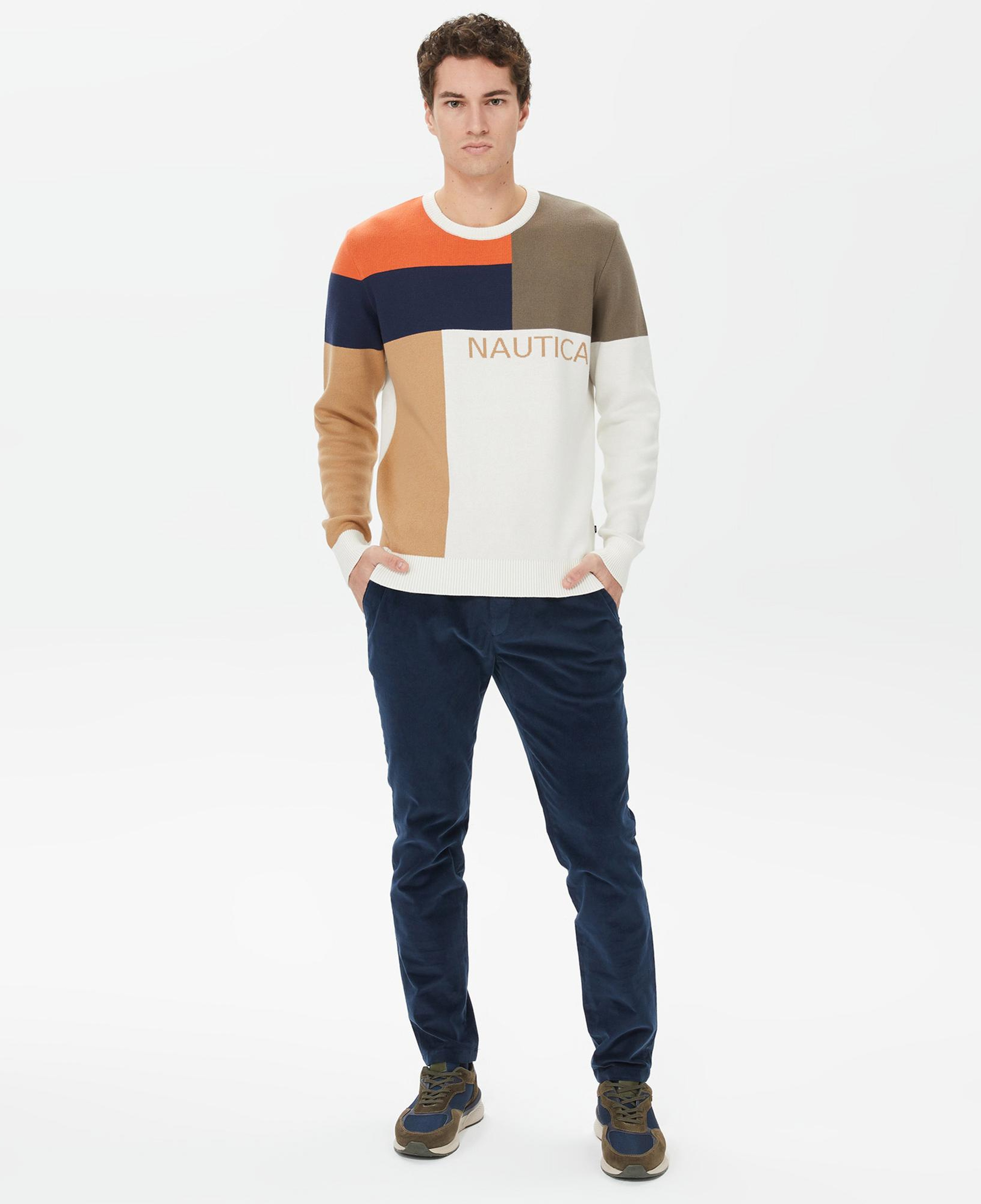 Nautica Erkek Beyaz Standart Fit Renk Bloklu Triko
