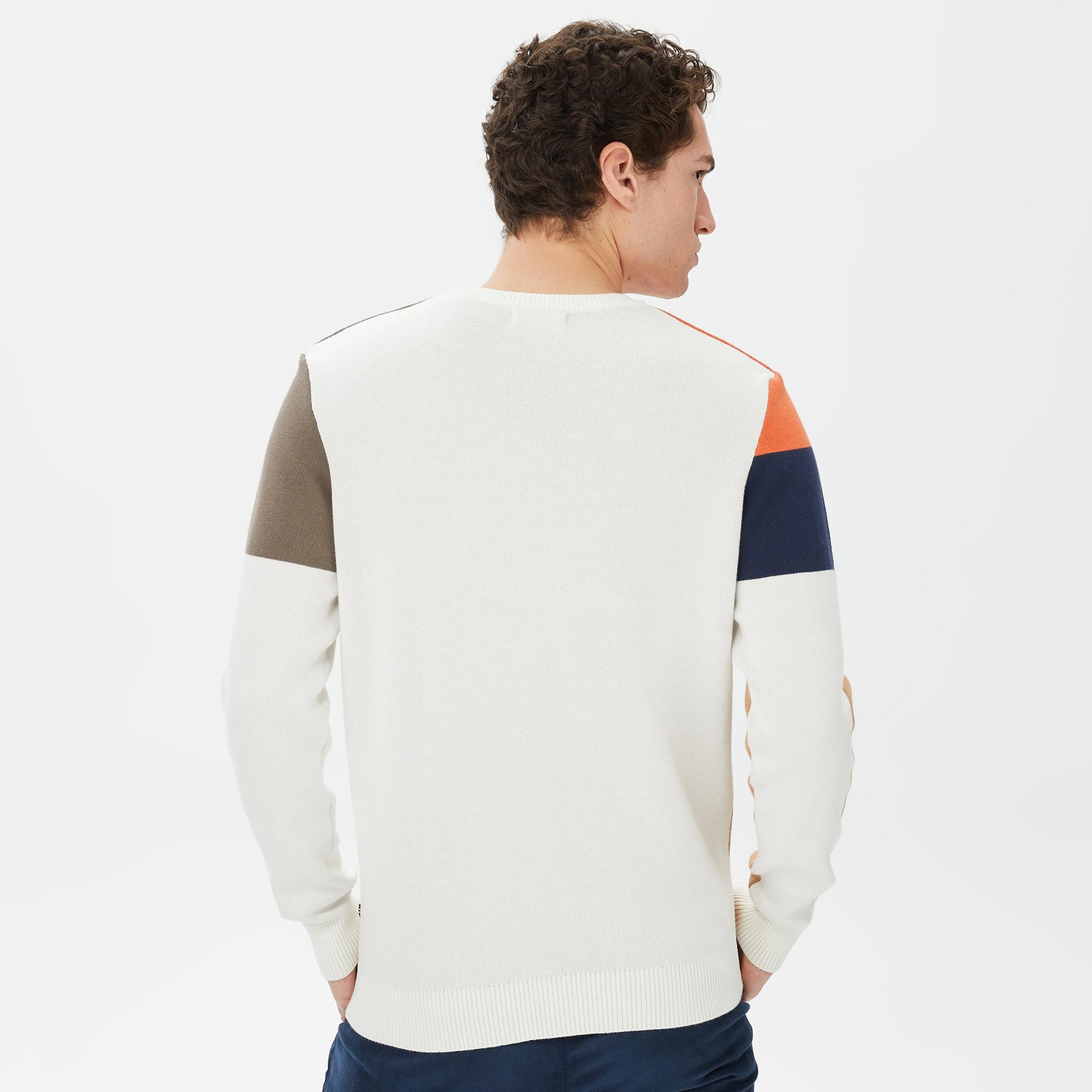 Nautica Erkek Beyaz Standart Fit Renk Bloklu Triko