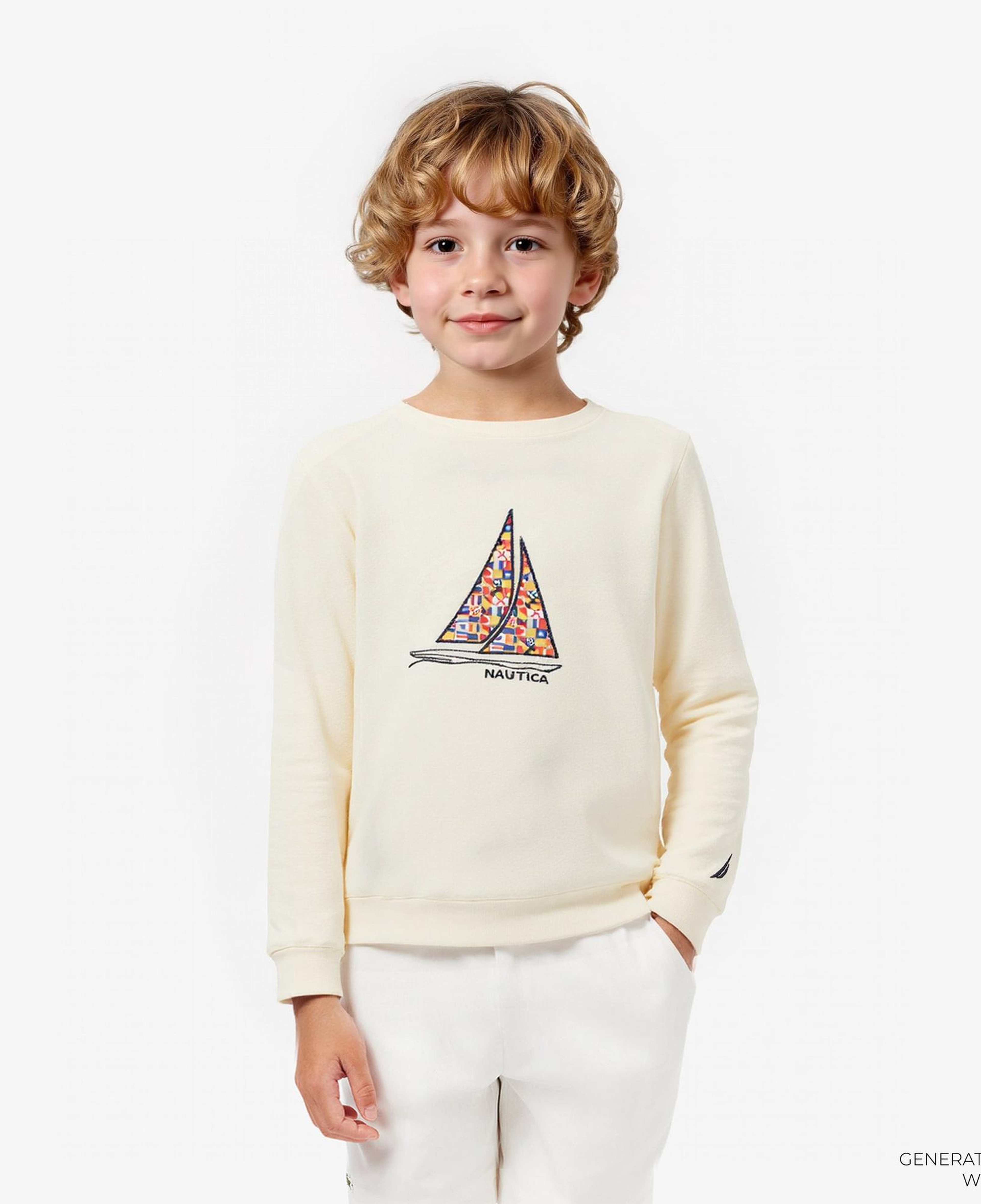 Nautica Erkek Çocuk Krem Rengi Regular Fit Baskılı Sweatshirt
