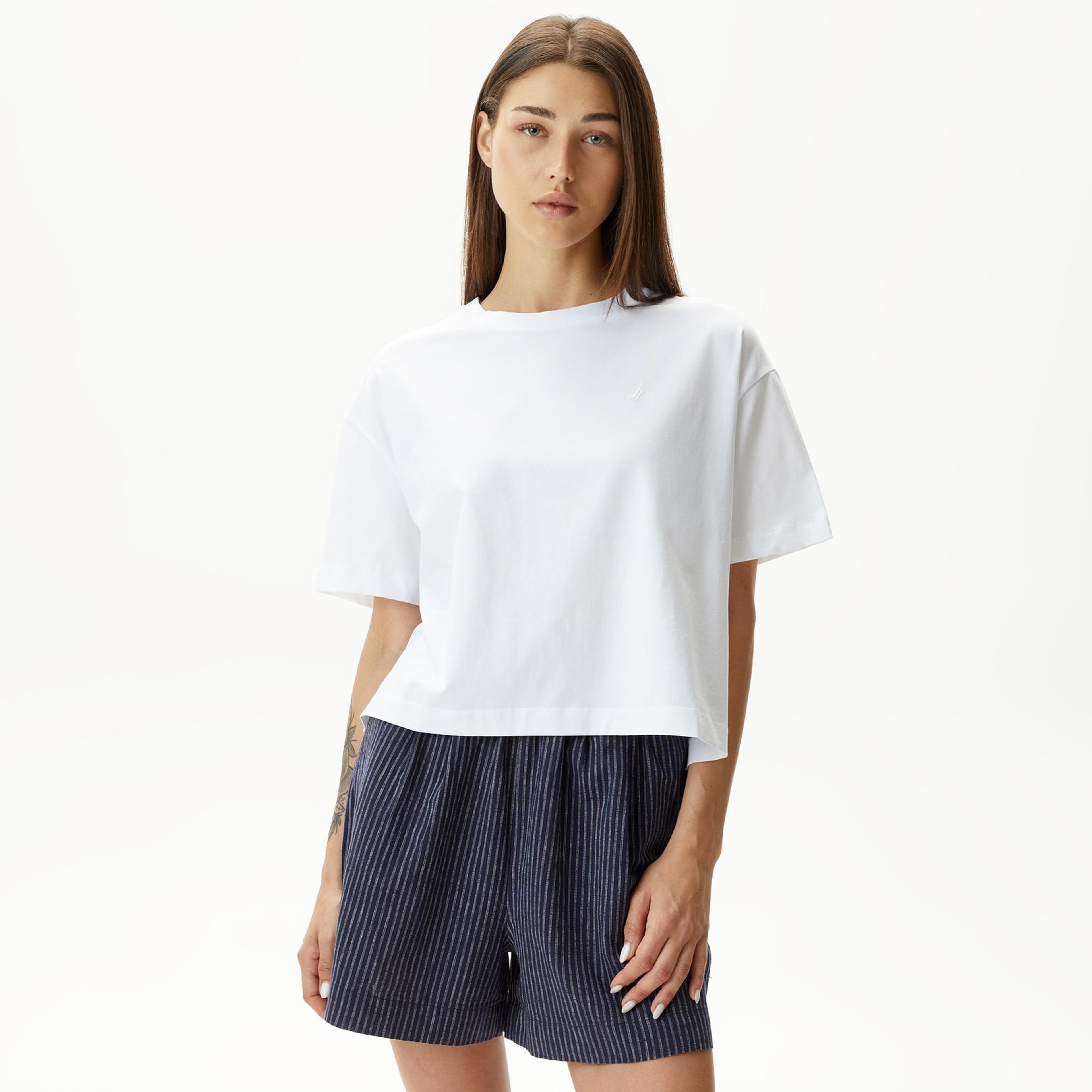 Nautica Kadın Beyaz Relaxed Fit T-Shirt