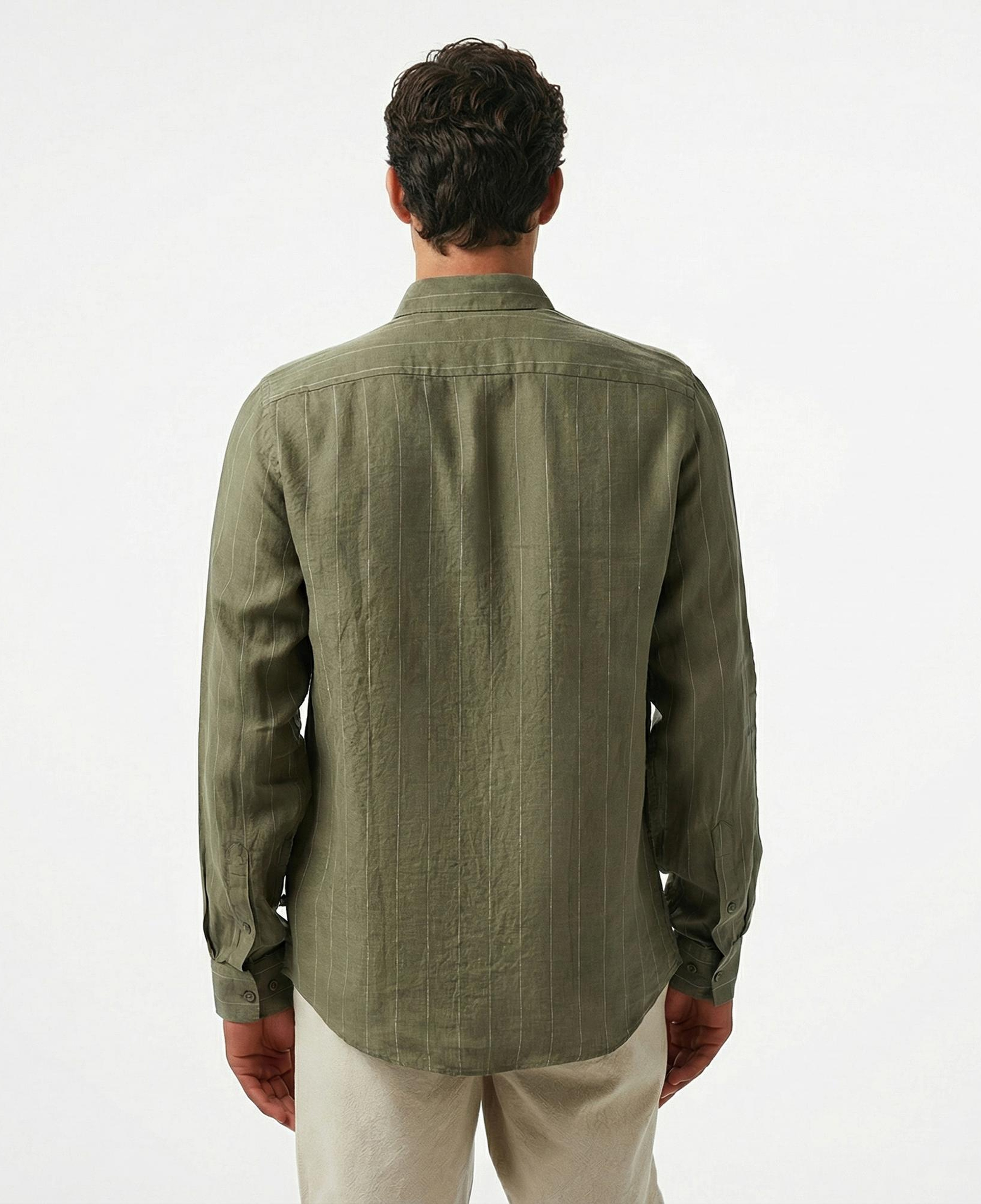 Nautica Erkek Yeşil Classic Fit Çizgili Gömlek