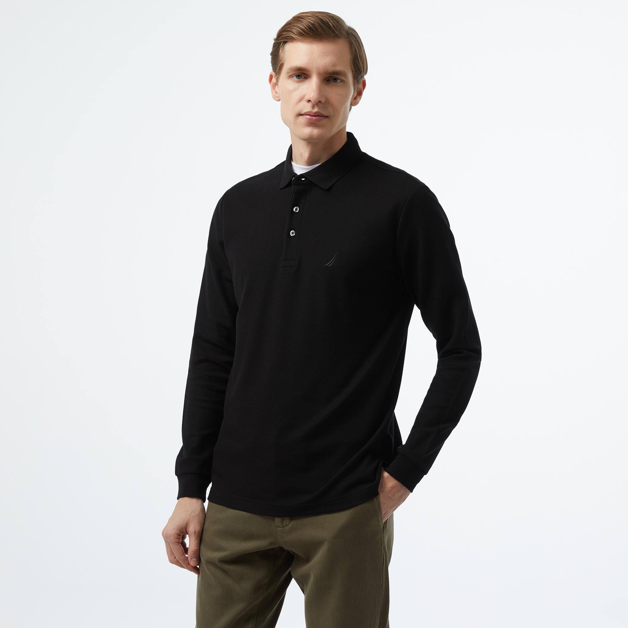 Nautica Erkek Siyah Slim Fit Uzun Kollu Polo Yaka T-Shirt