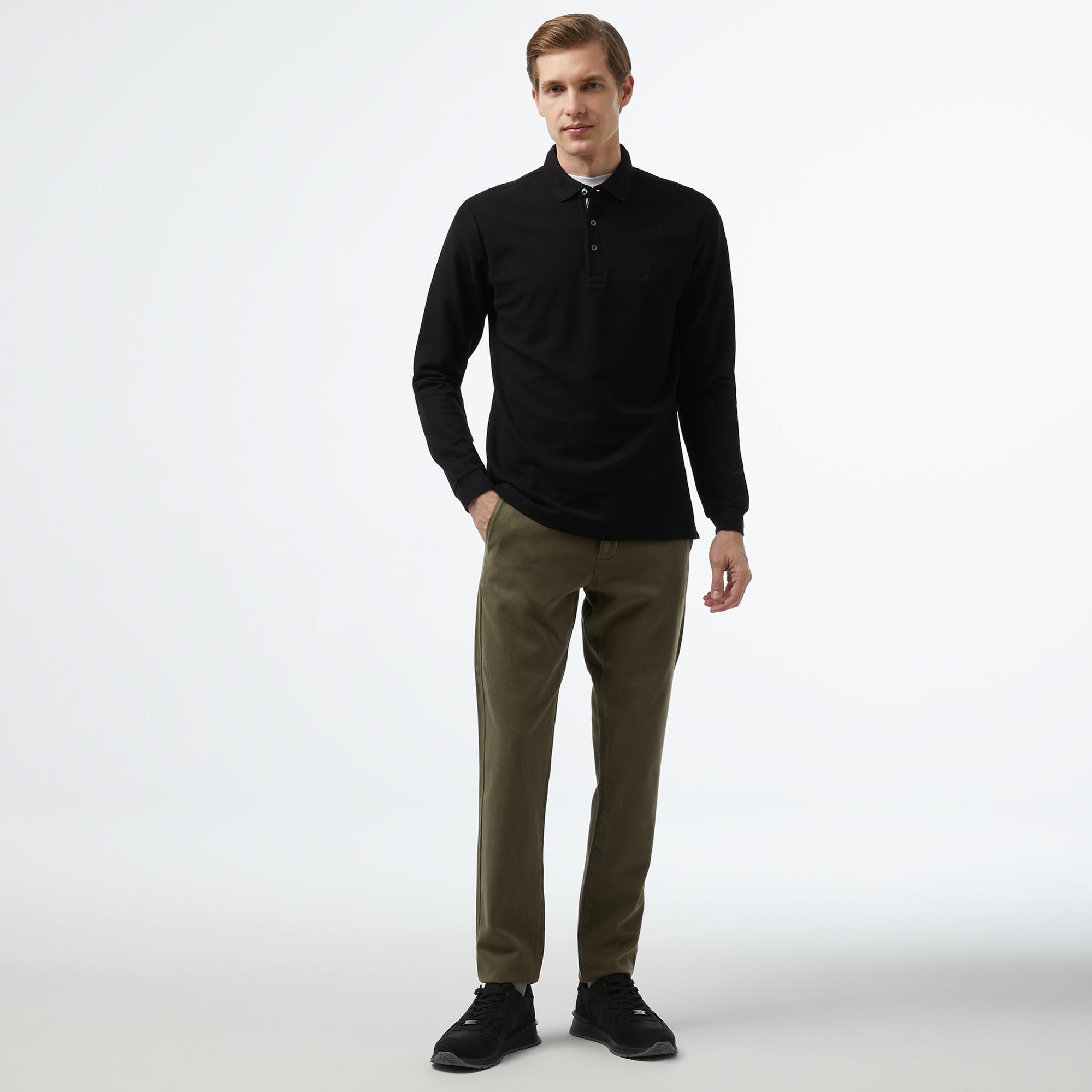Nautica Erkek Siyah Slim Fit Uzun Kollu Polo Yaka T-Shirt