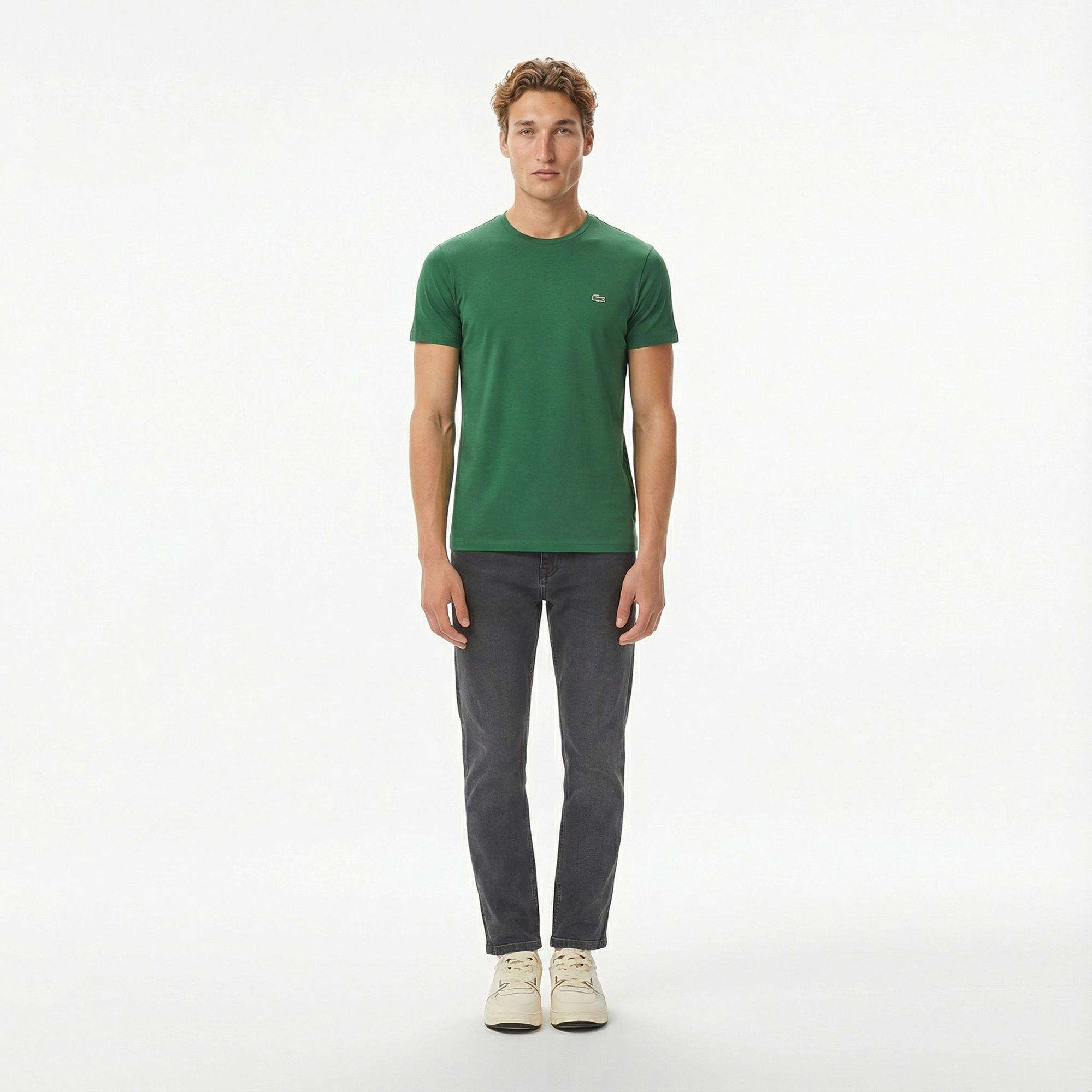 Lacoste Erkek Slim Fit Bisiklet Yaka Koyu Yeşil T-Shirt