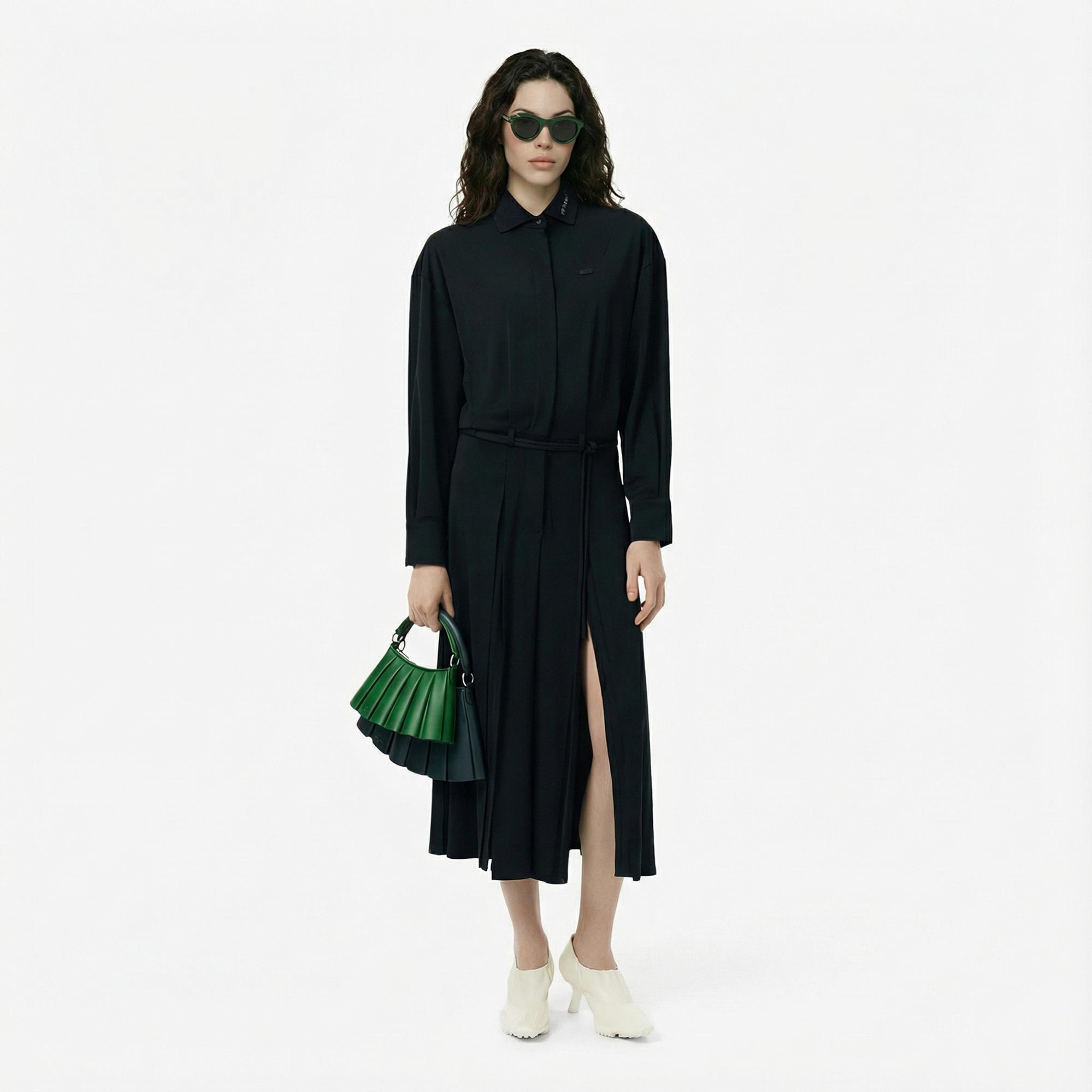 Lacoste Runway Kadın Polo Yaka Koyu Yeşil Elbise