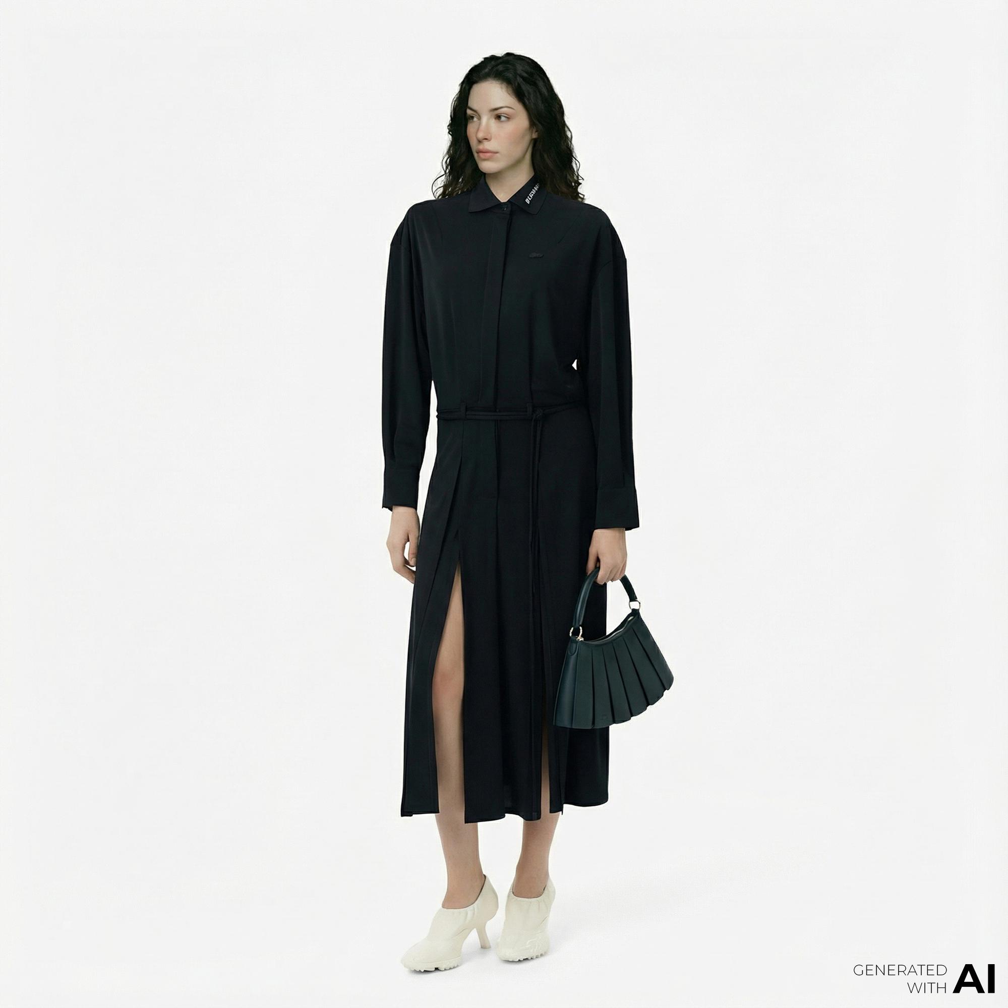 Lacoste Runway Kadın Polo Yaka Koyu Yeşil Elbise