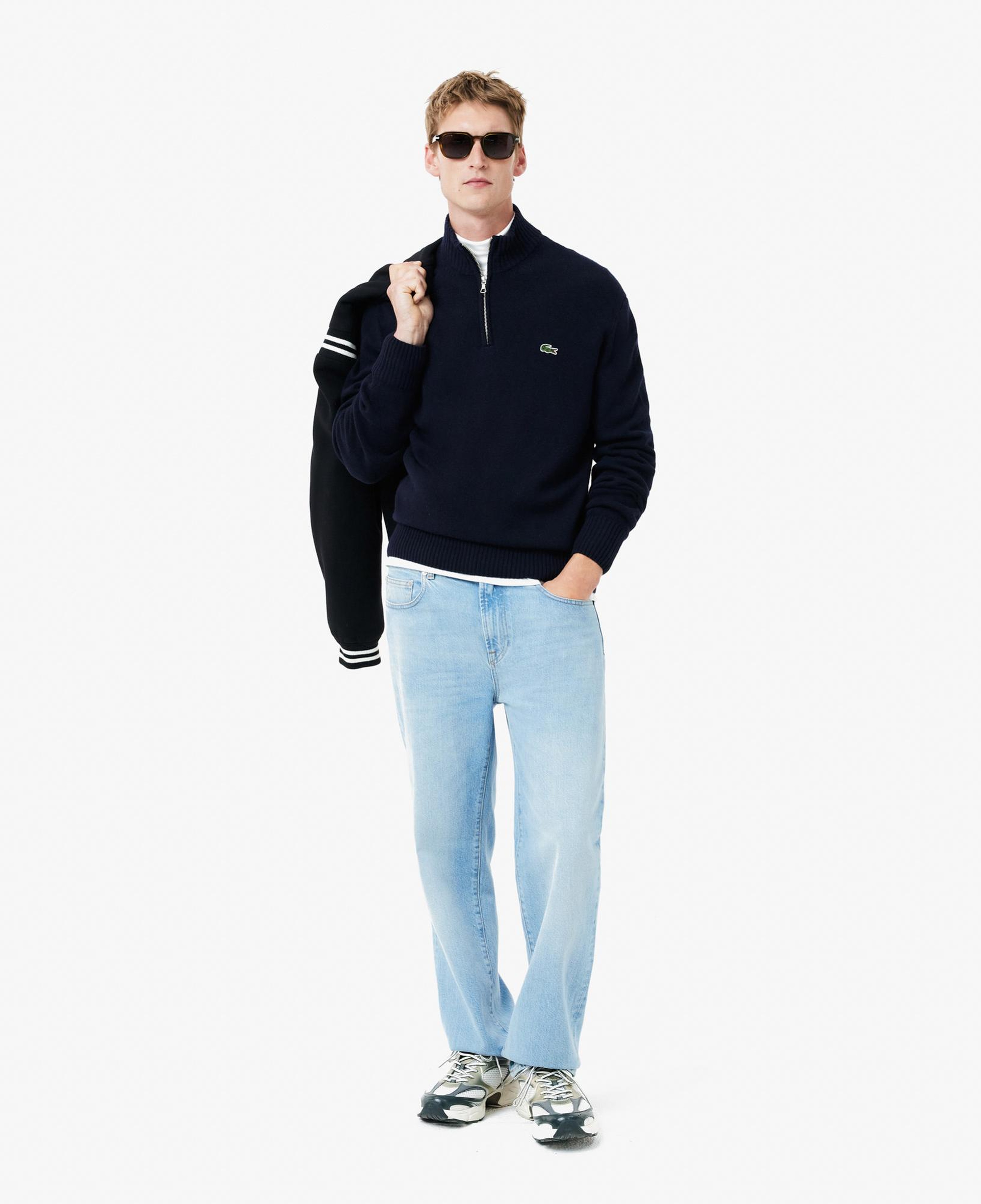 Lacoste Erkek Classic Fit Yarım Fermuarlı Yün Lacivert Kazak