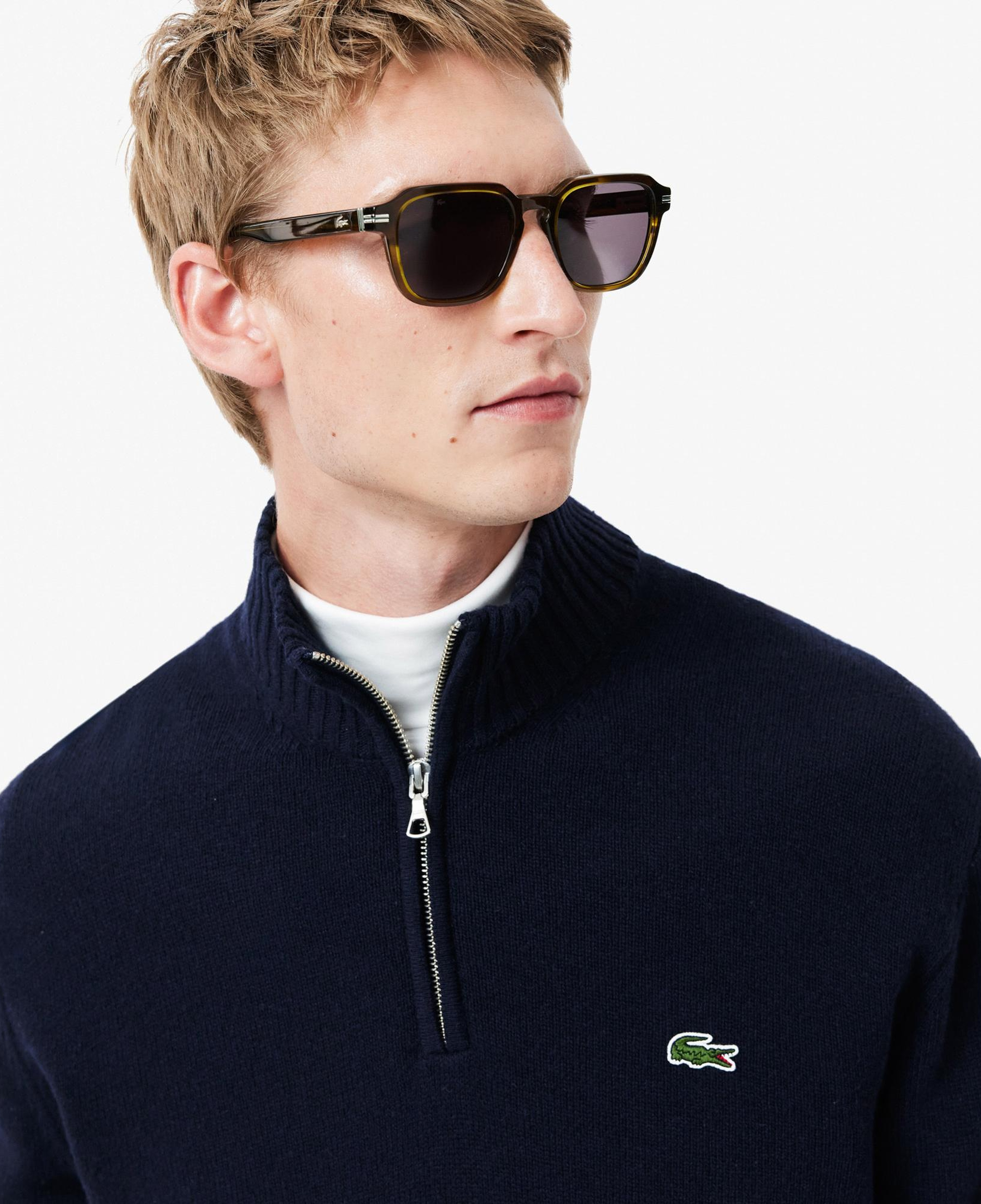 Lacoste Erkek Classic Fit Yarım Fermuarlı Yün Lacivert Kazak