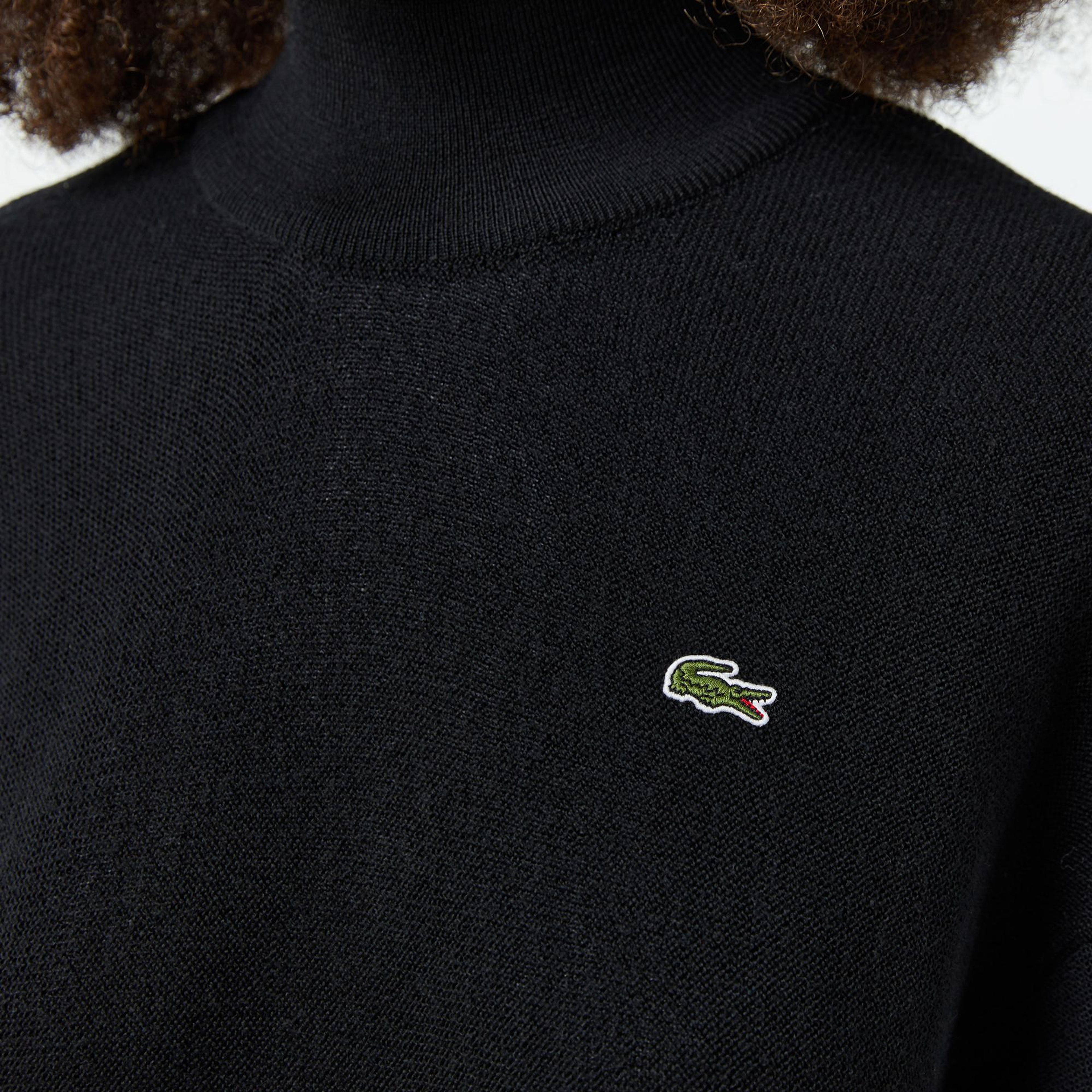 Lacoste Kadın Relaxed Fit Polo Yaka Yün Siyah Kazak