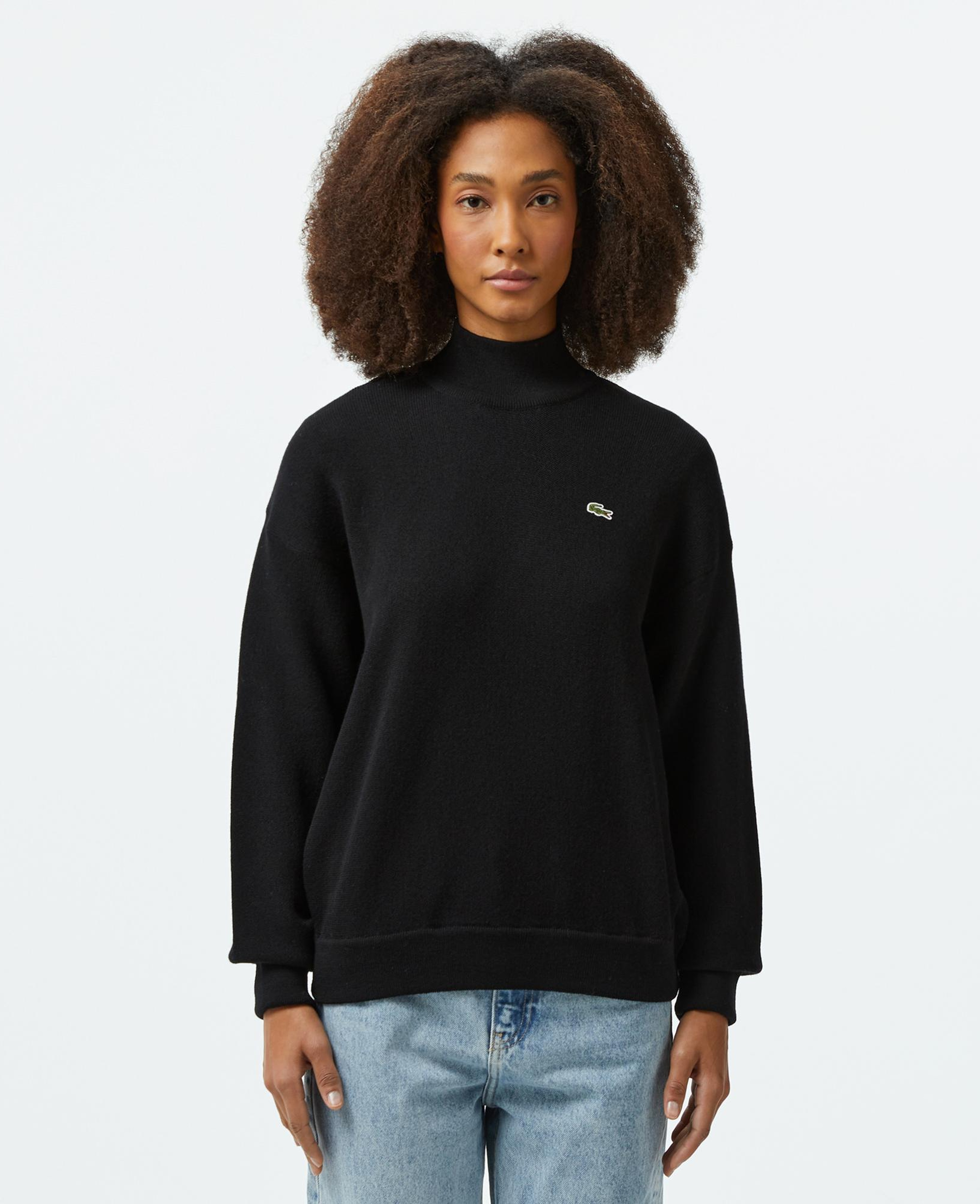 Lacoste Kadın Relaxed Fit Polo Yaka Yün Siyah Kazak