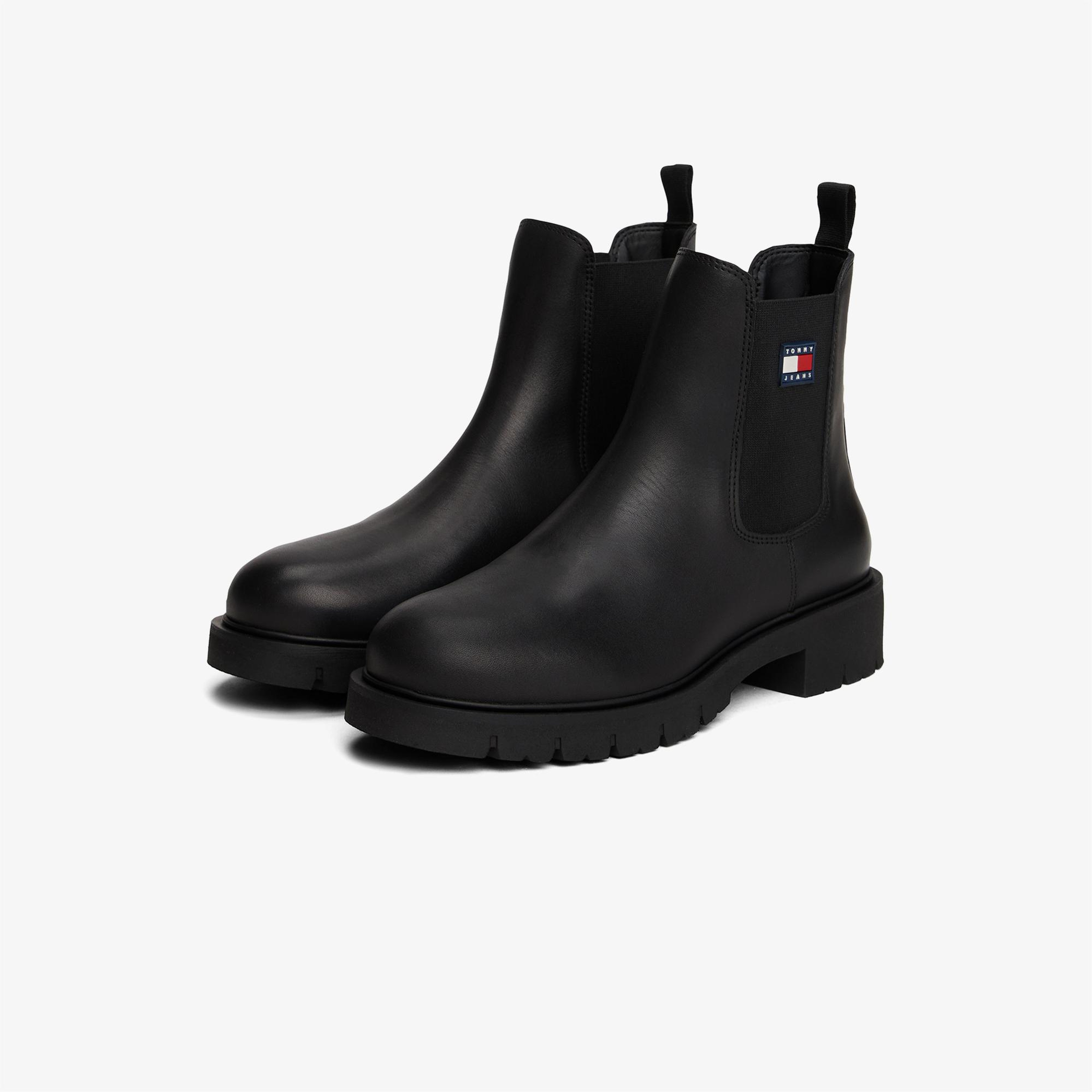 Tommy Jeans Chelsea Leather Kadın Kısa Siyah Bot
