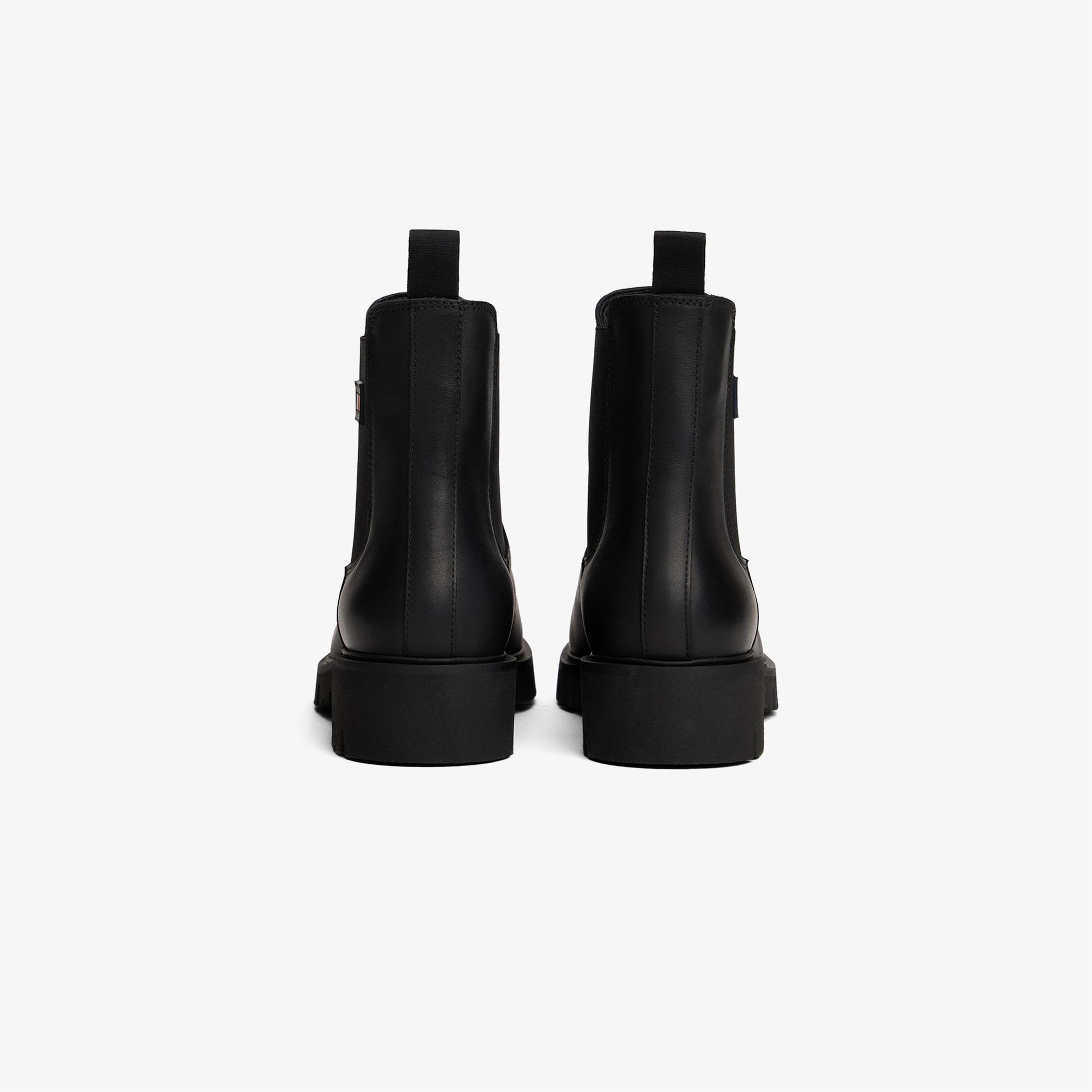 Tommy Jeans Chelsea Leather Kadın Kısa Siyah Bot