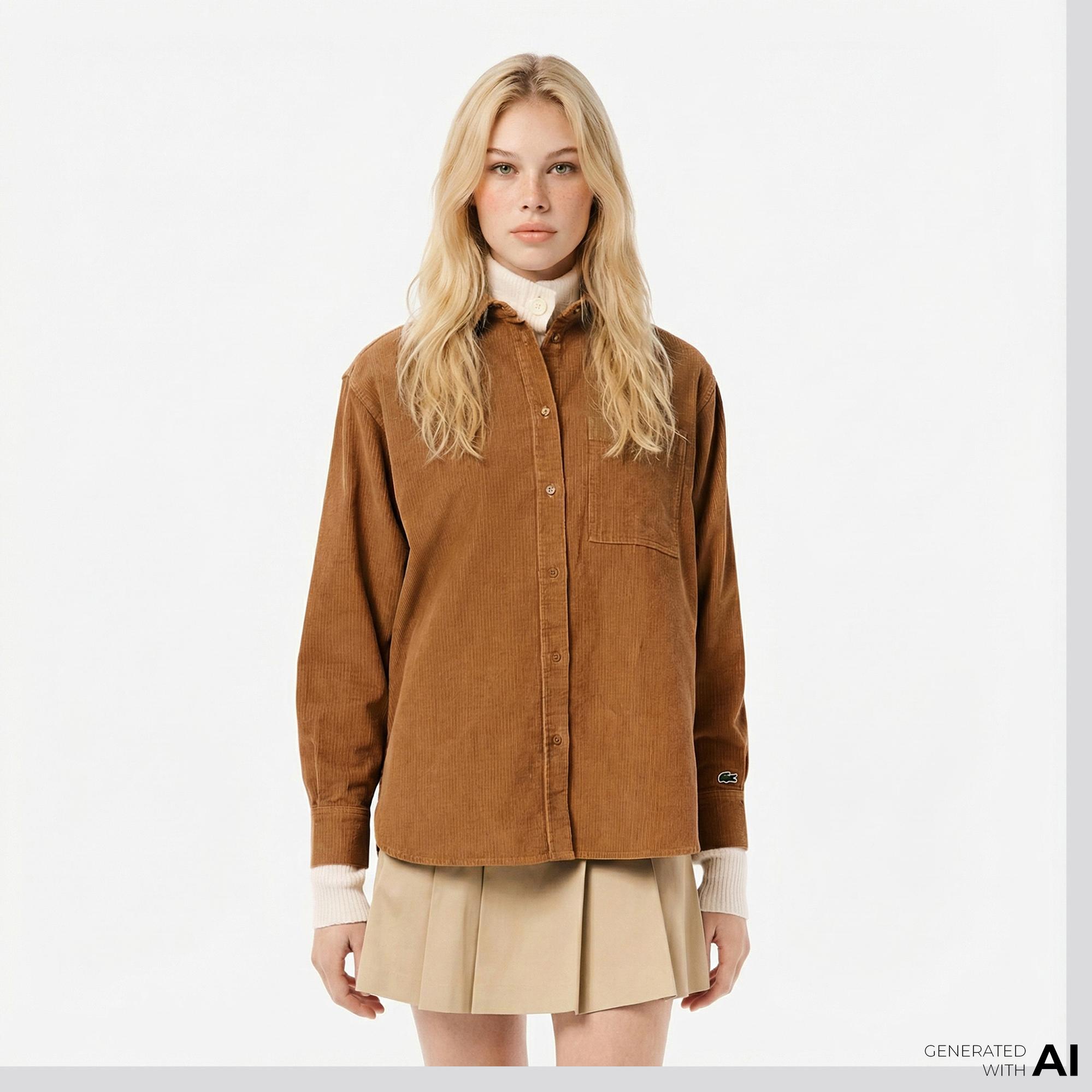 Lacoste Kadın Oversize Fit Kahverengi Gömlek