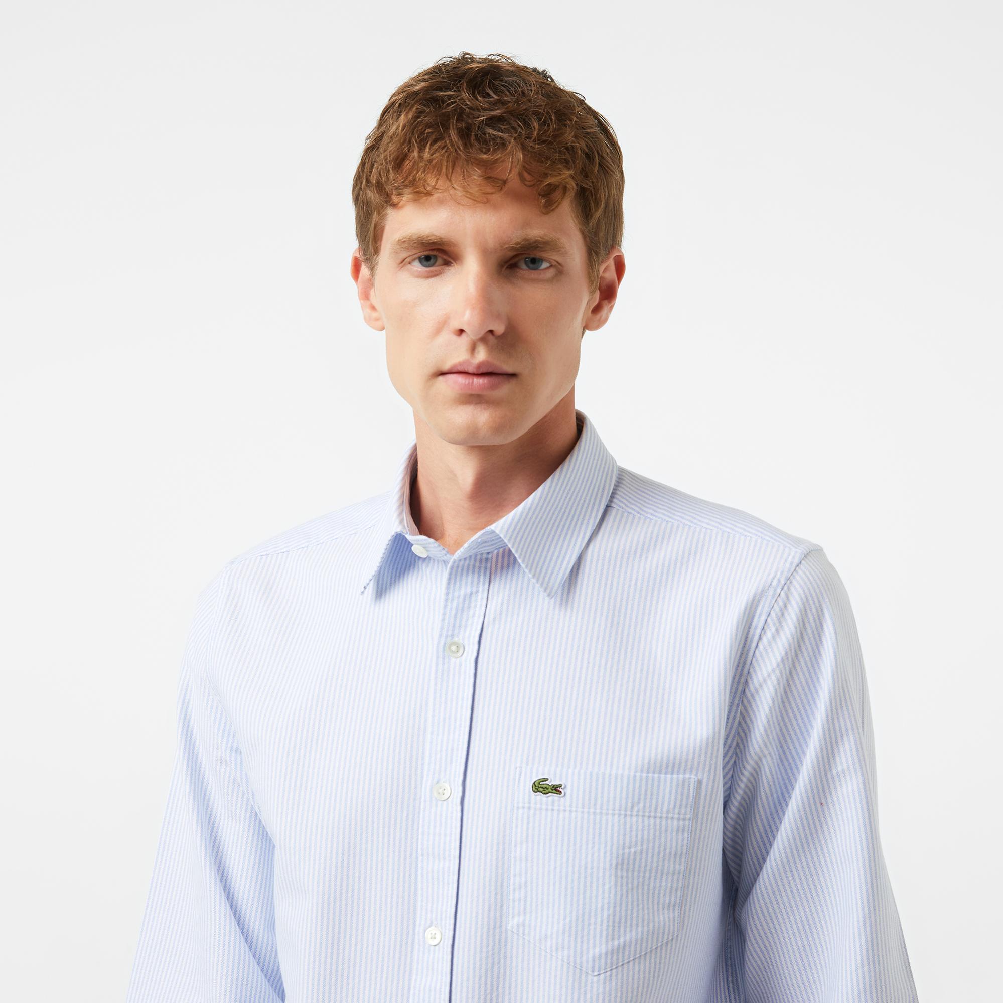 Lacoste Erkek Regular Fit Çizgili Açık Mavi Gömlek