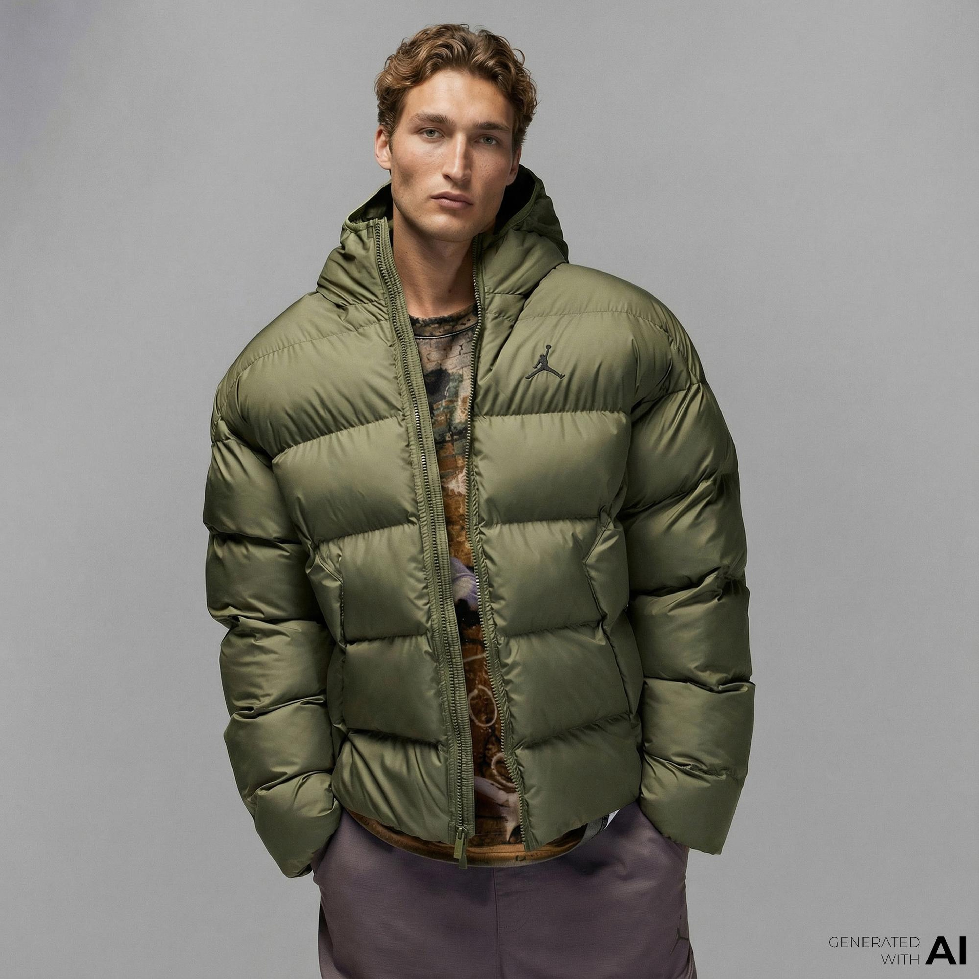 Jordan Brooklyn Puffer Erkek Haki Mont