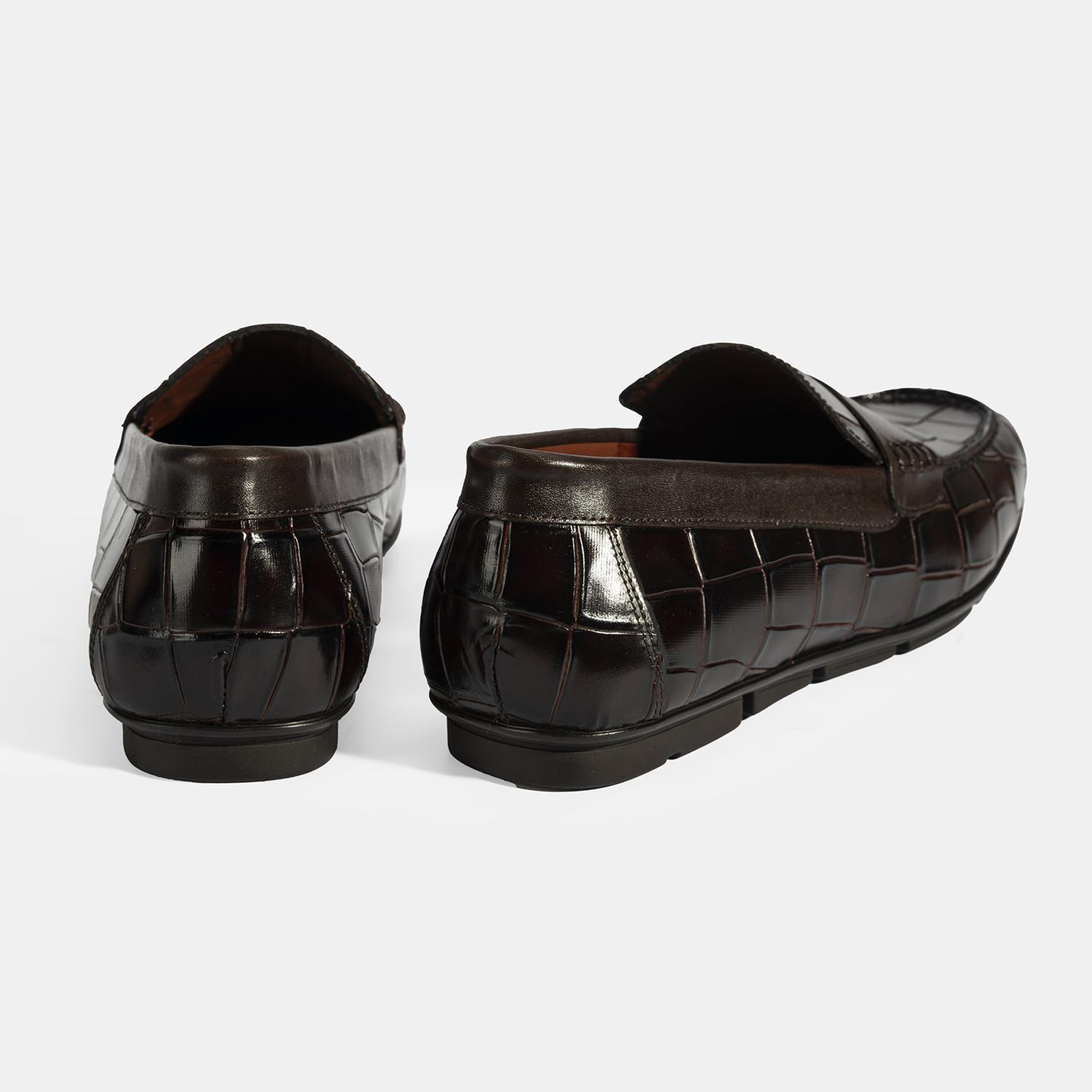 Erkek Kahve Kroko Baskılı Deri Loafer