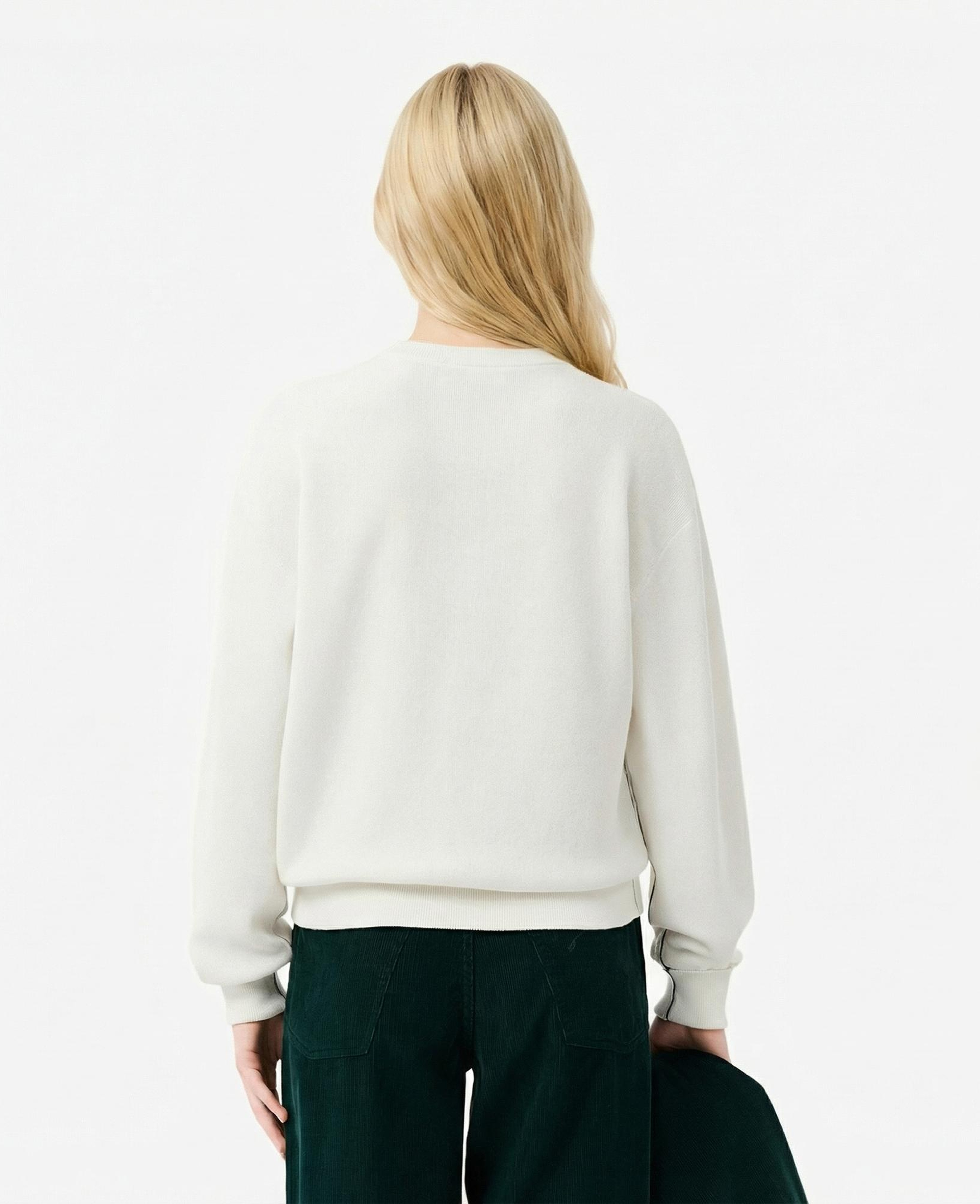 Lacoste Kadın Relaxed Fit Bisiklet Yaka Beyaz Kazak