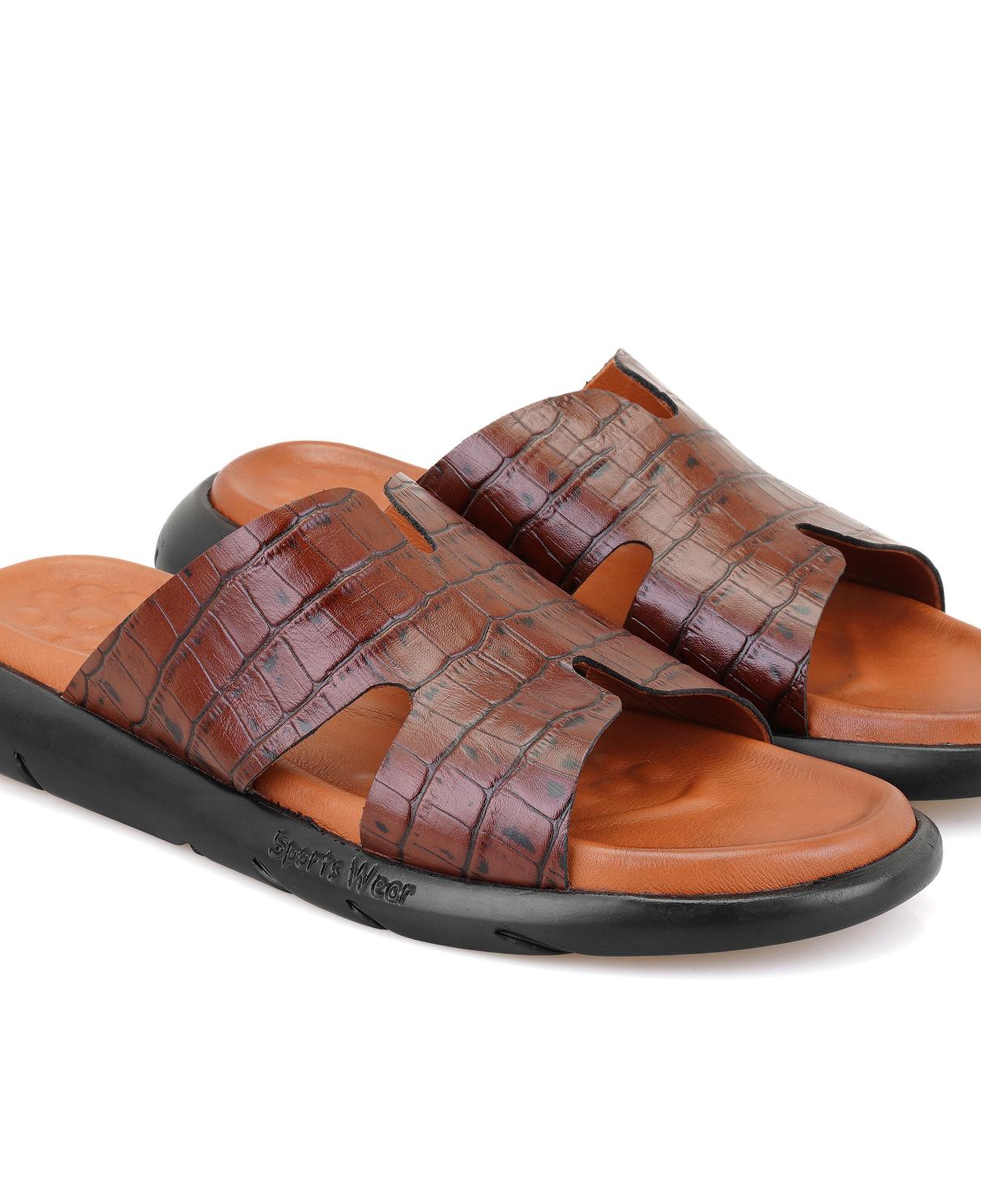 Fabiola Taba Erkek Kroko Baskılı Deri Terlik