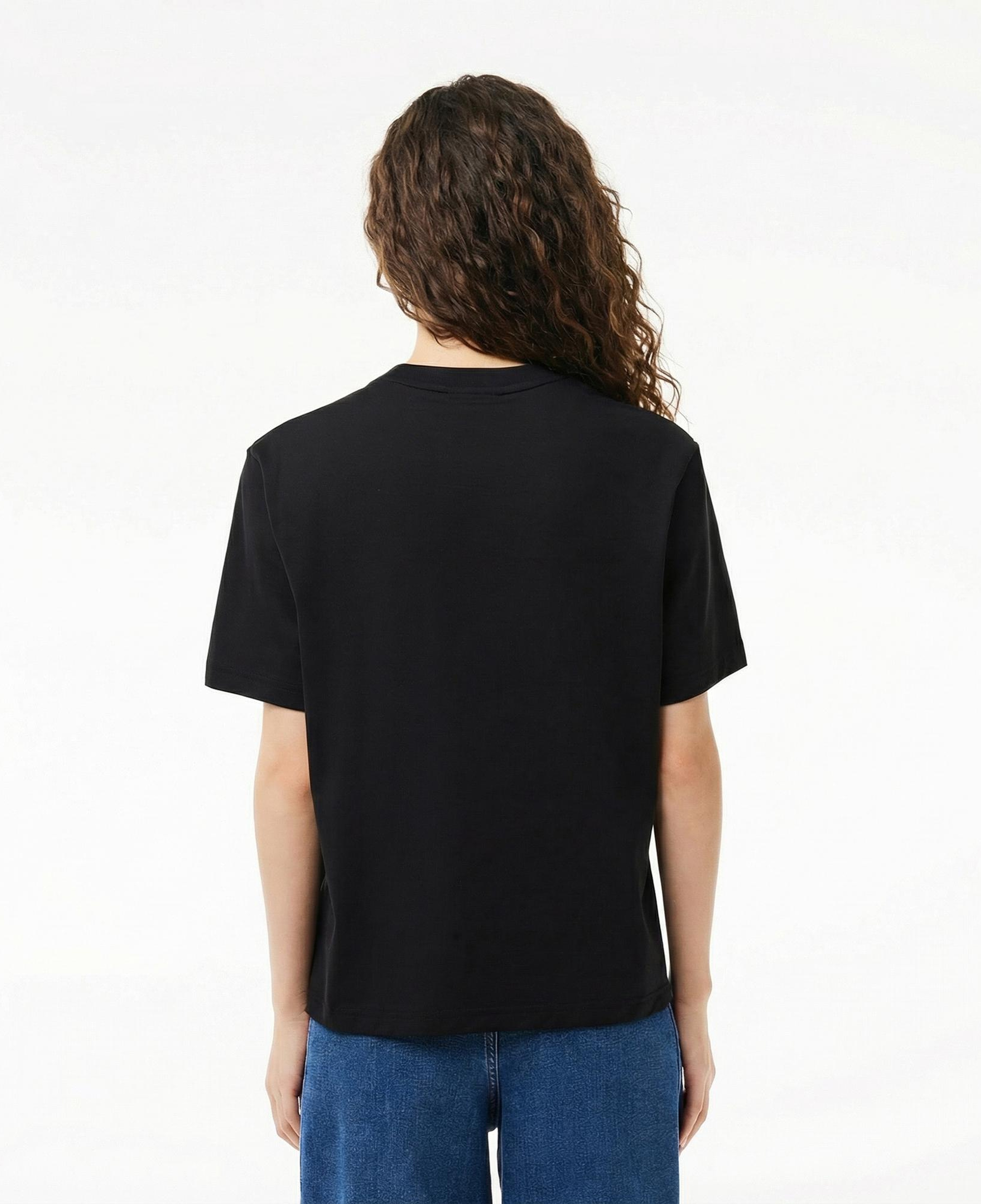 Lacoste Kadın Relaxed Fit Bisiklet Yaka Siyah T-Shirt