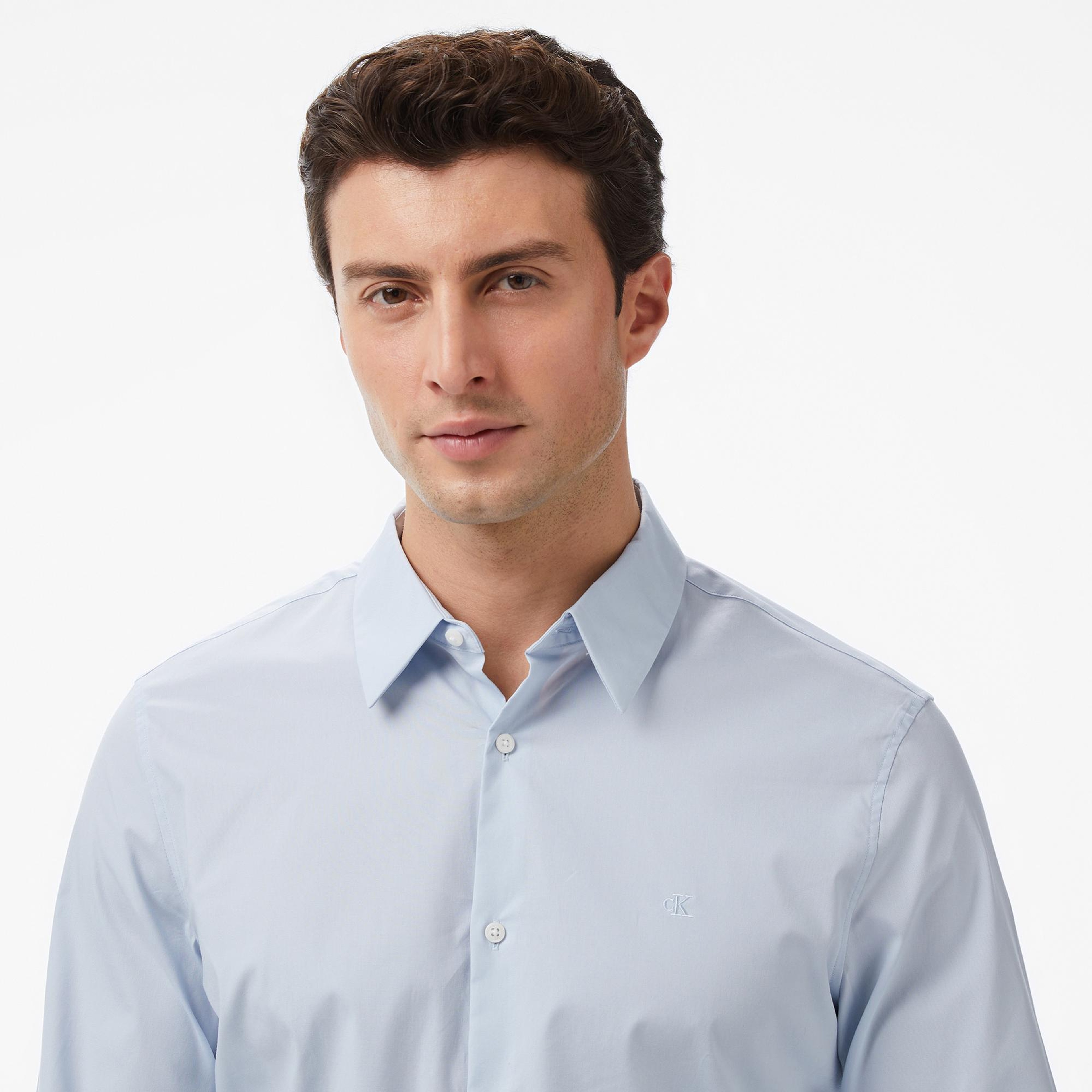 Calvin Klein Solid Stretch Slim Erkek Mavi Gömlek