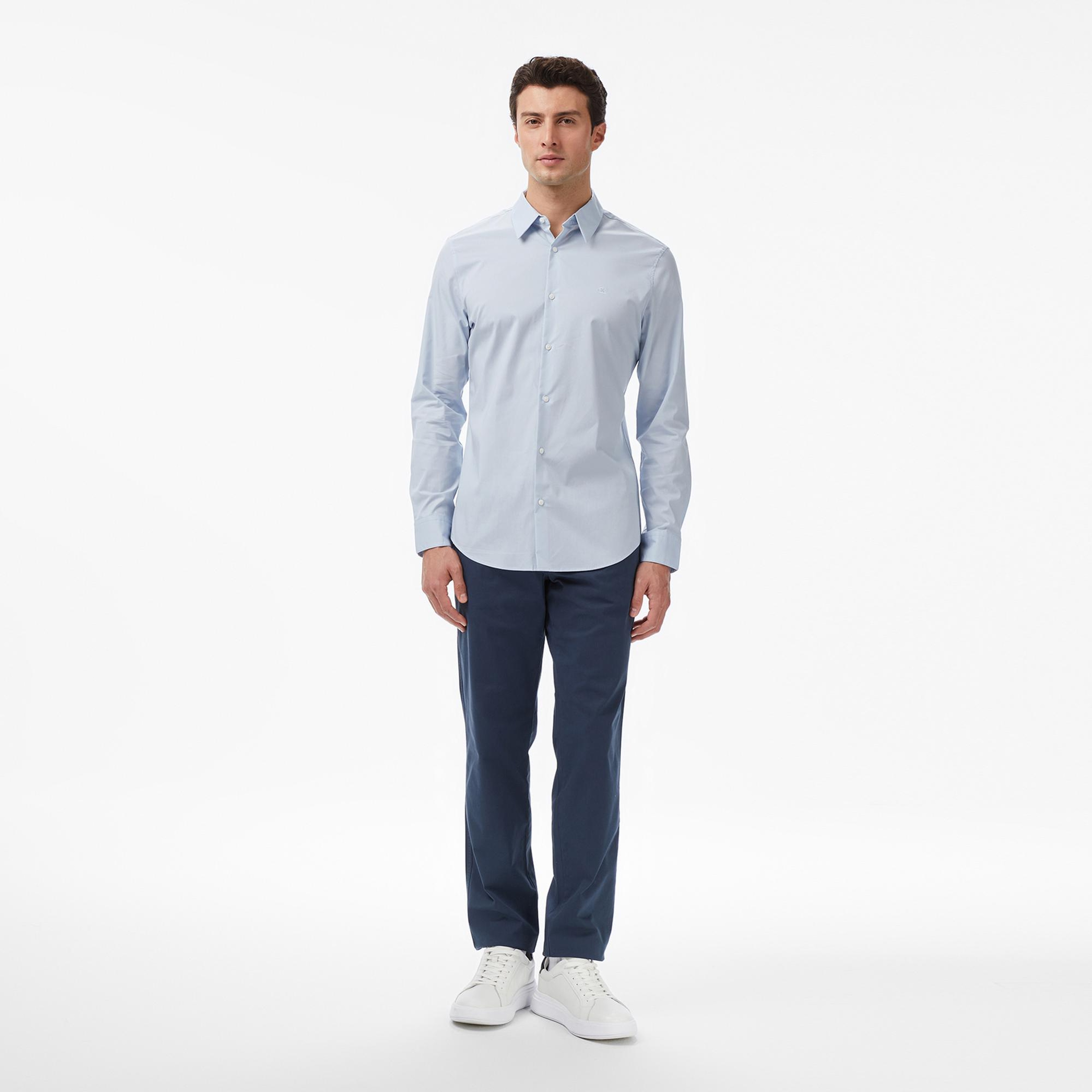 Calvin Klein Solid Stretch Slim Erkek Mavi Gömlek