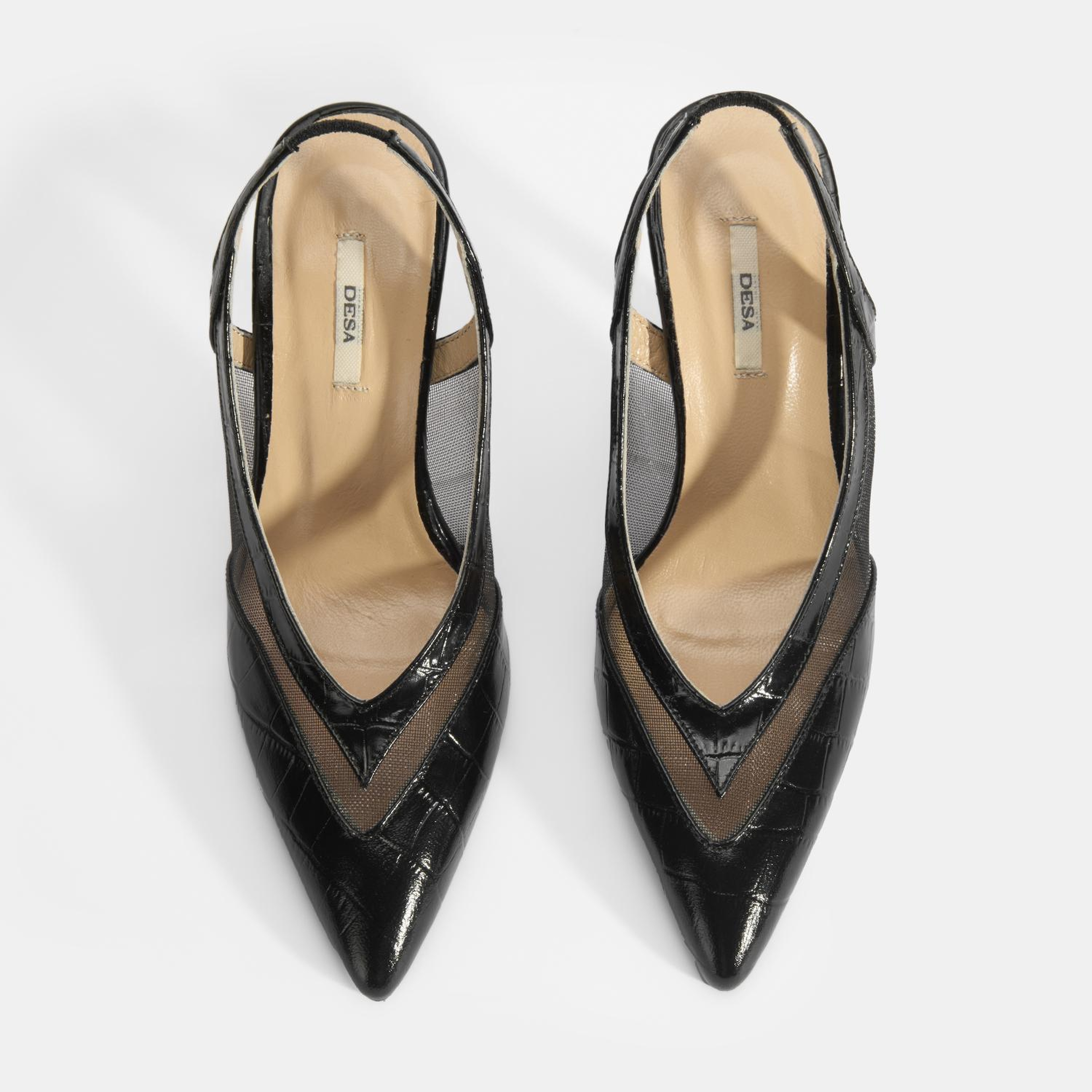 Kadın Siyah Kroko Desenli Fileli Abiye Topuklu Ayakkabı