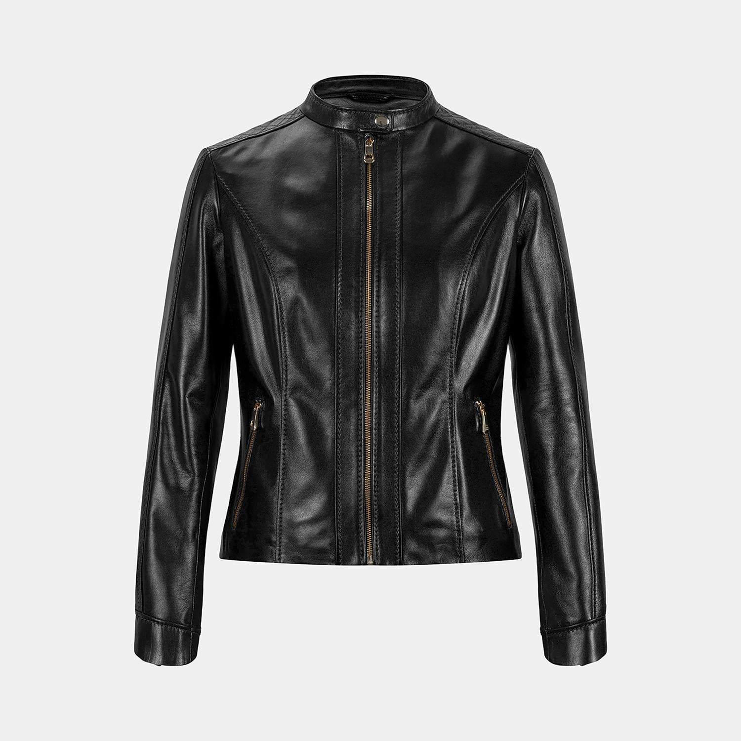 DESA Kadın Siyah Hakim Yakalı Fit Deri Ceket