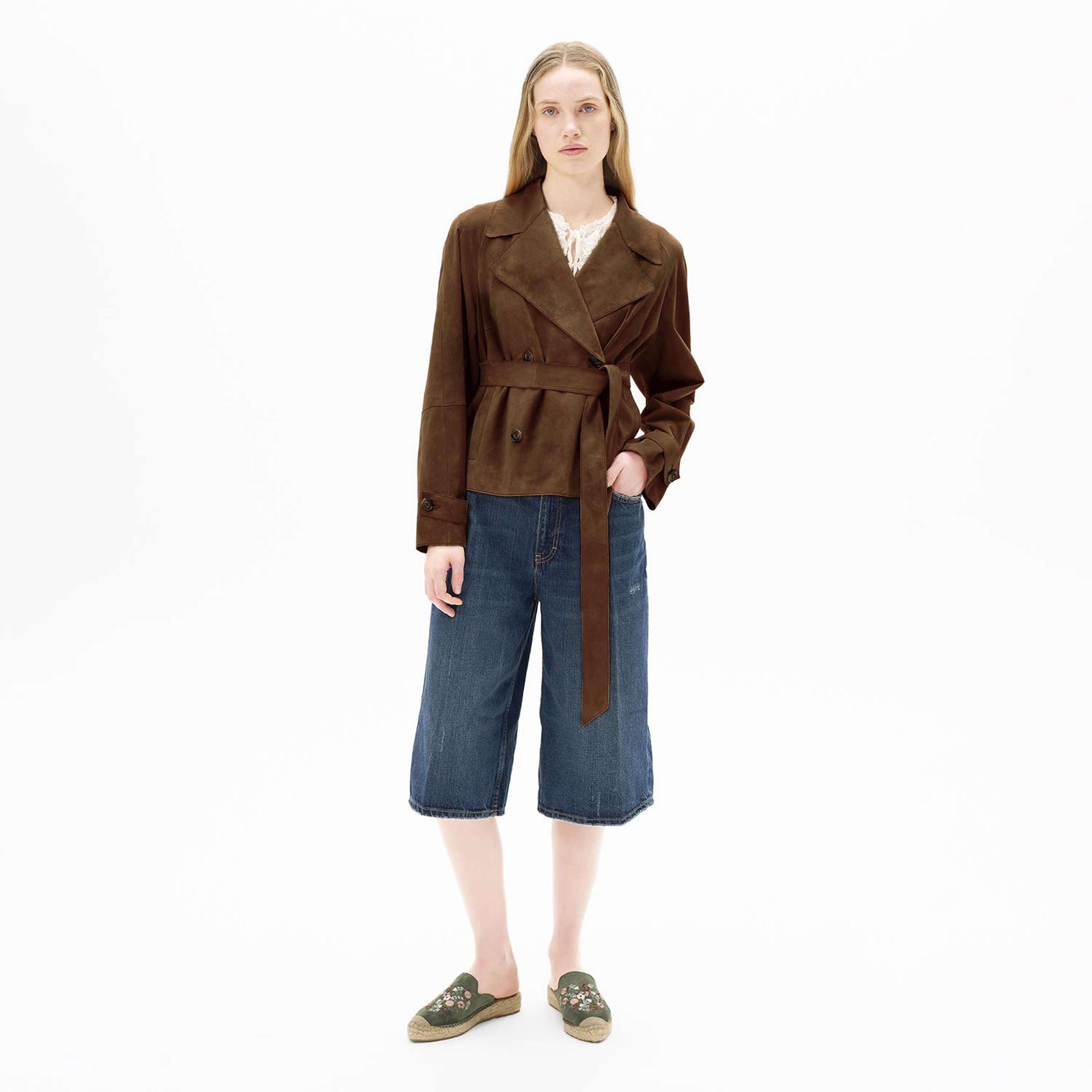 Limited Edition Kadın Taba Belden Bağlamalı Süet Kısa Trençkot