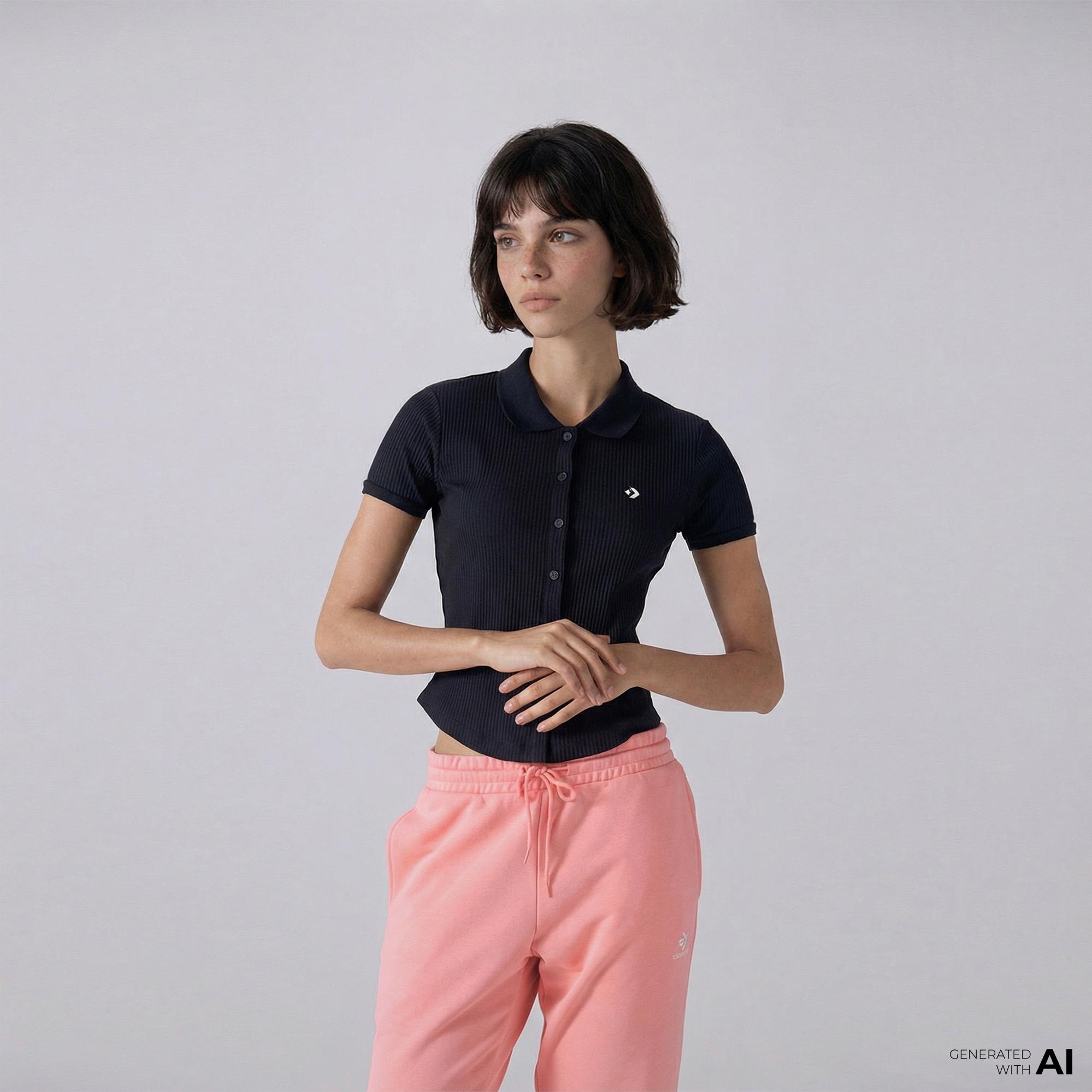 Converse Slim Fit Kadın Siyah Polo