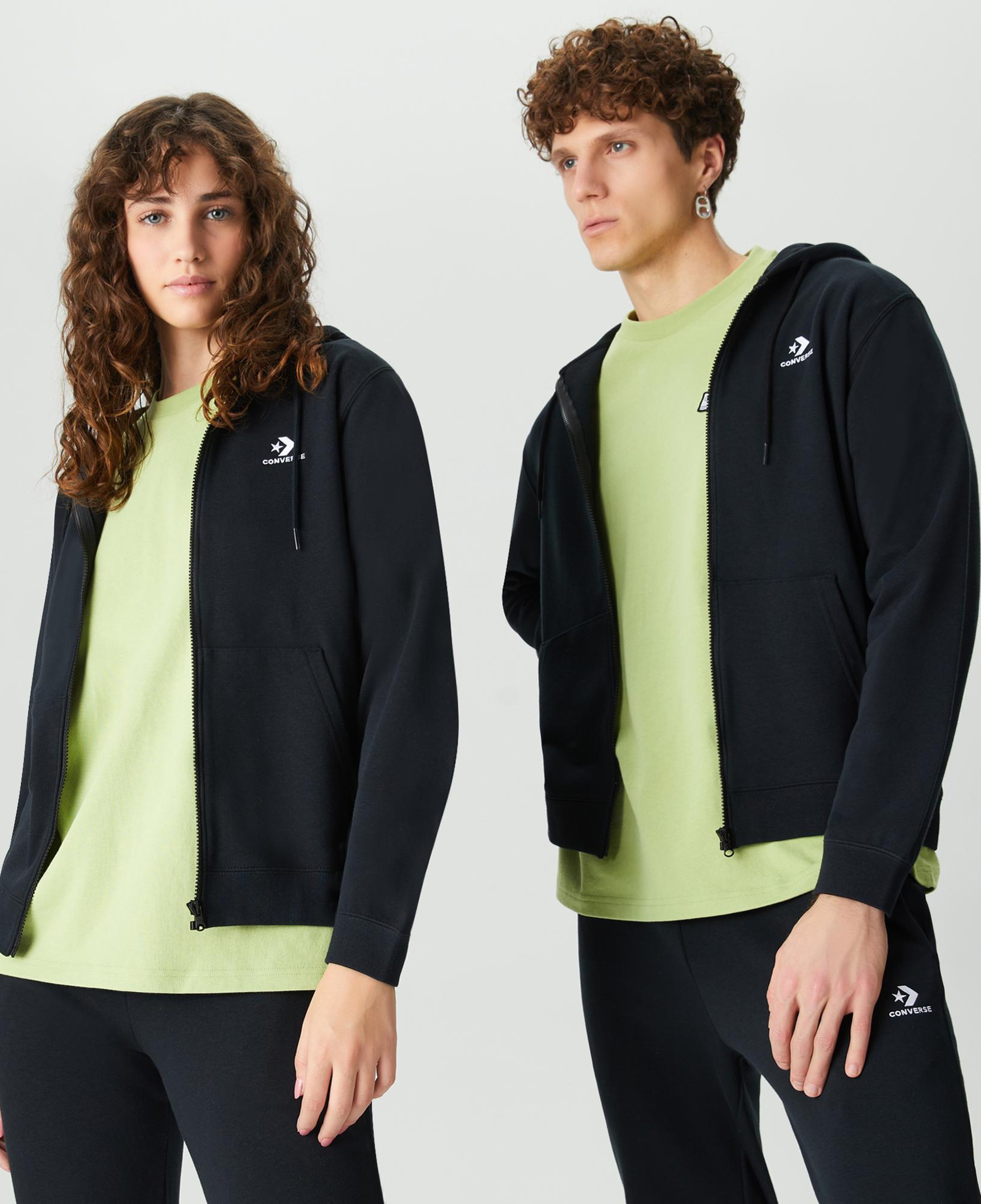 Converse Unisex Siyah Fermuarlı Hoodie