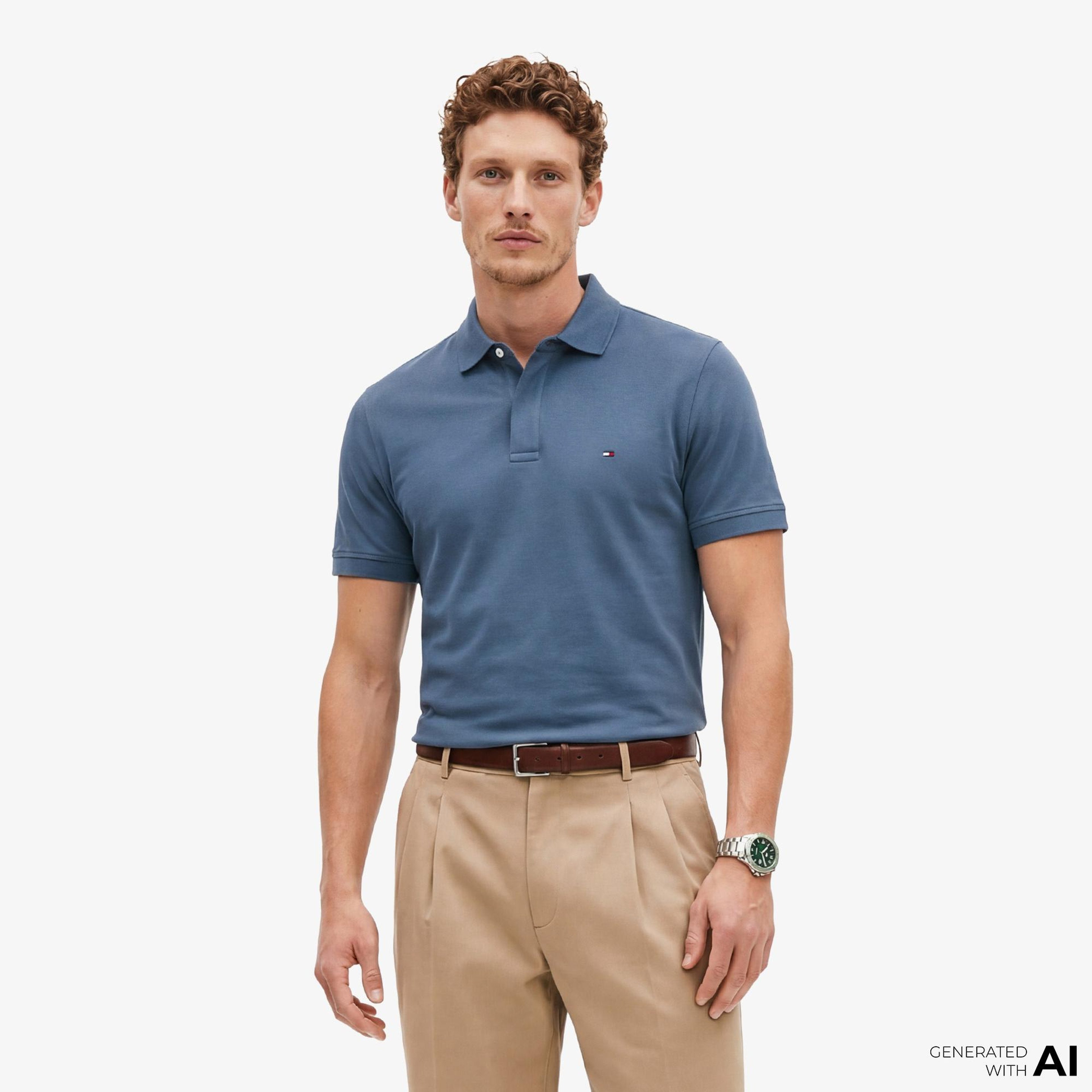 Tommy Hilfiger Elevated Essentials Erkek Mavi Polo Yaka T-Shirt