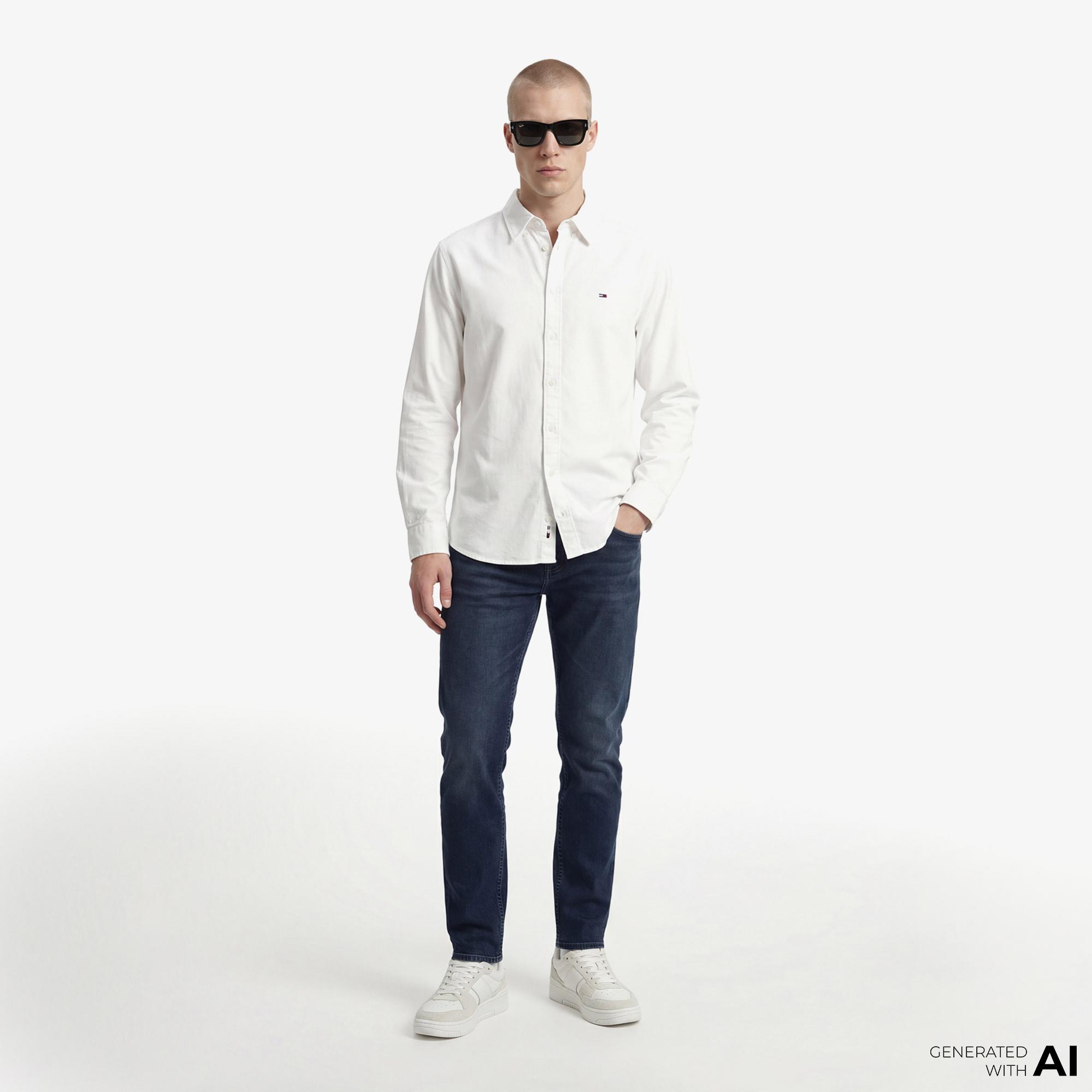 Tommy Hilfiger Denim Essentials Kadın Beyaz Gömlek