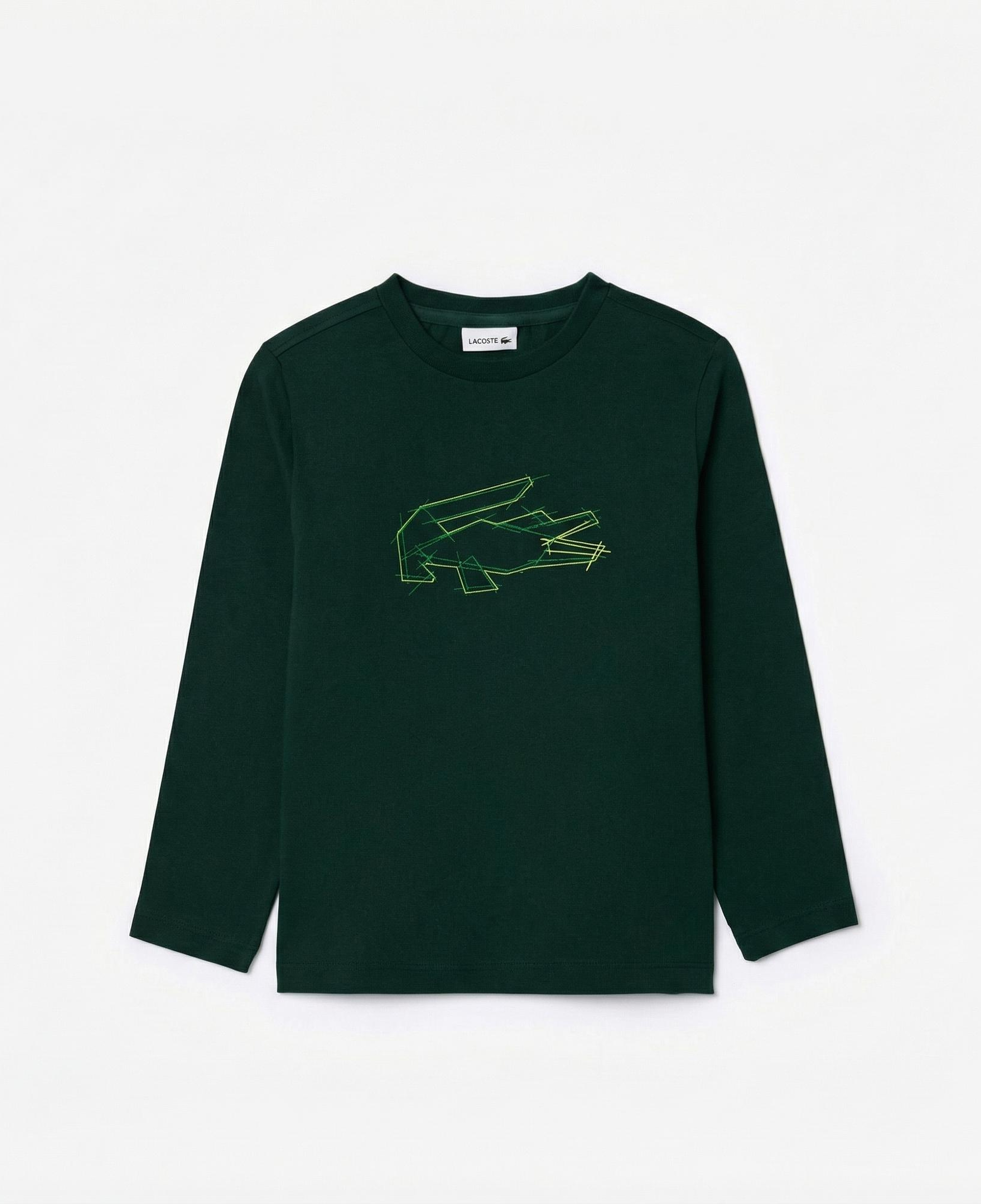 Lacoste Erkek Çocuk Uzun Kollu Bisiklet Yaka Baskılı Yeşil T-Shirt