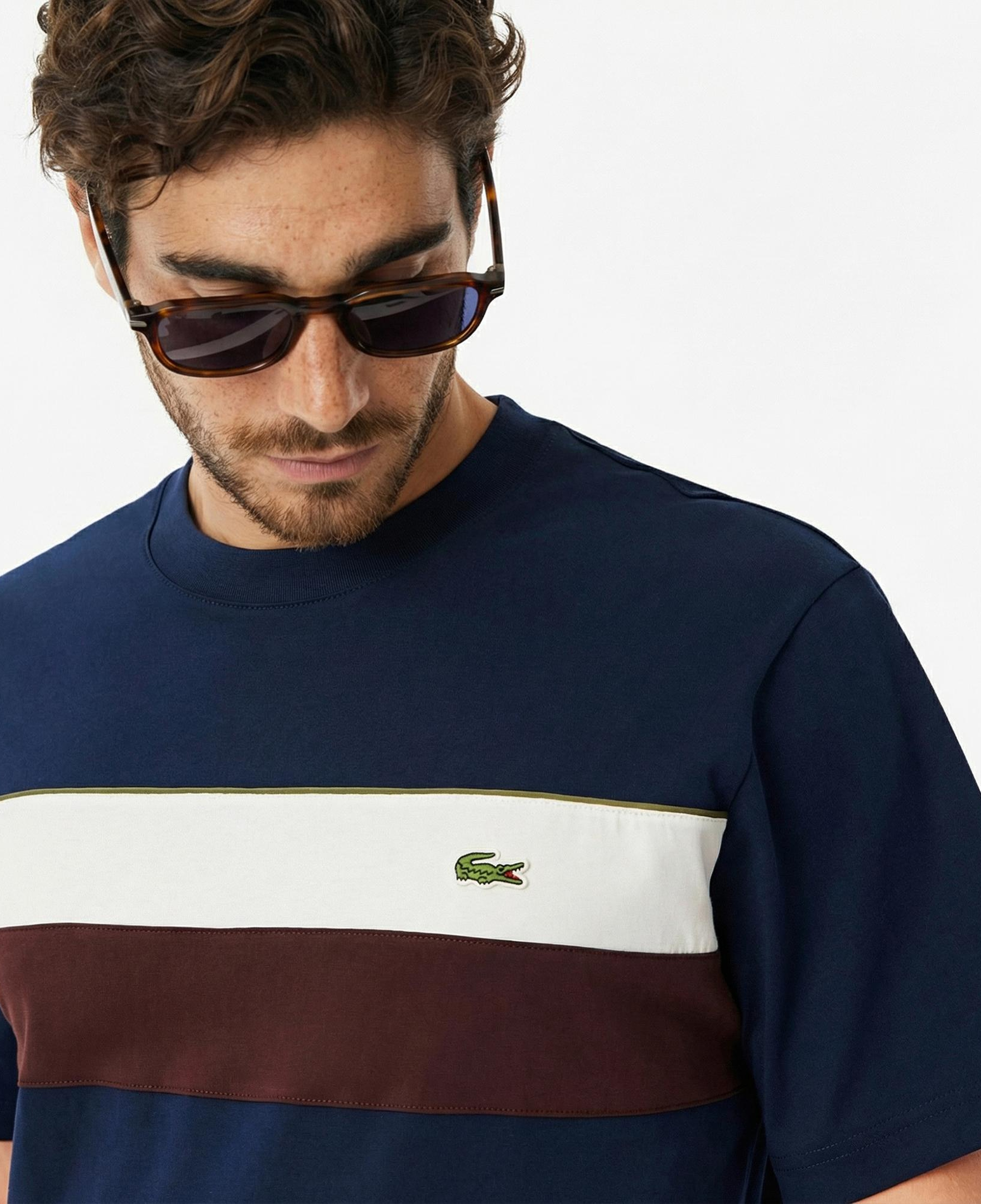 Lacoste Erkek Classic Fit Bisiklet Yaka Renk Bloklu Lacivert T-Shirt