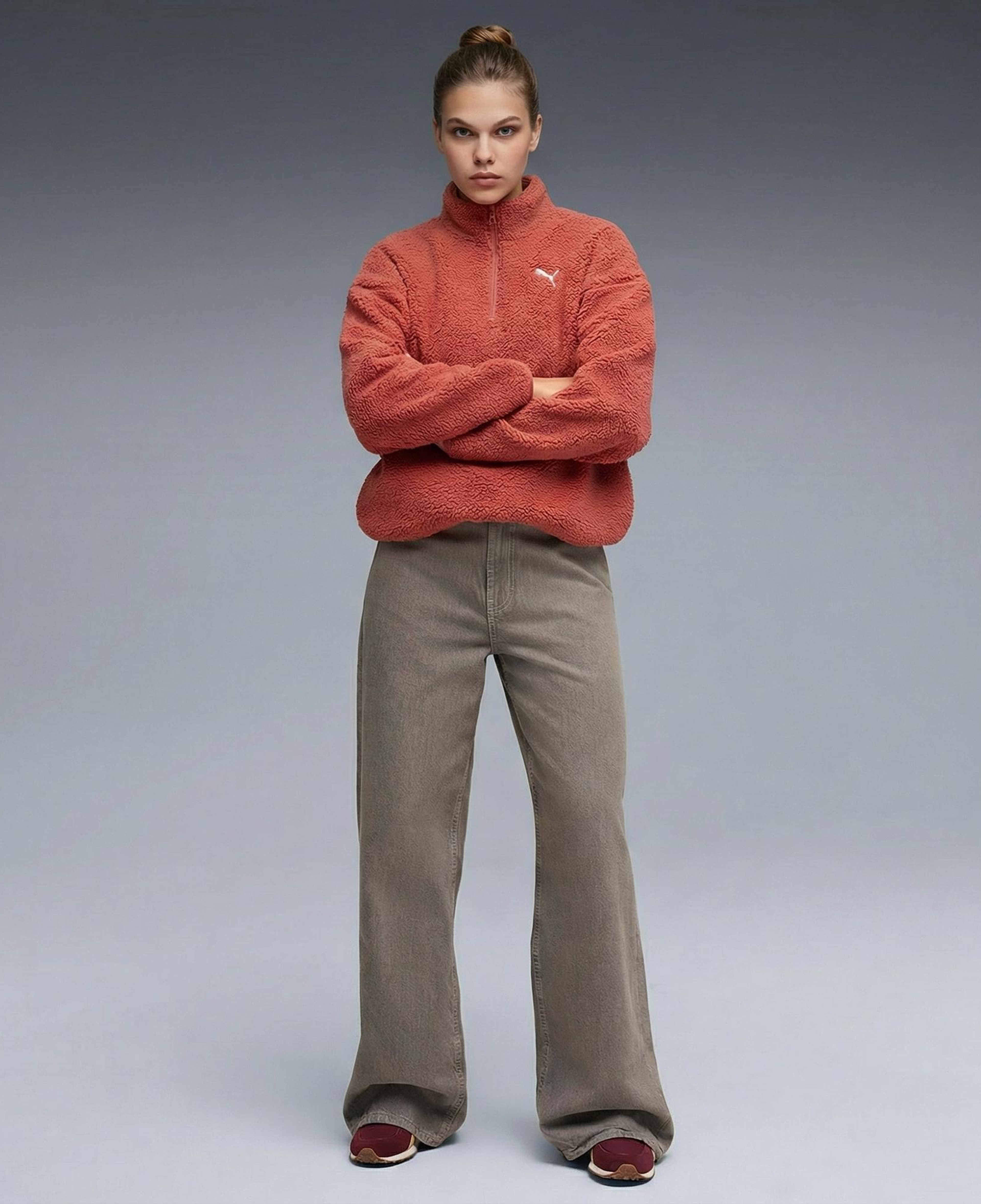 Puma Essential Elevated Half-Zip Crew Kadın Kırmızı Sweatshirt