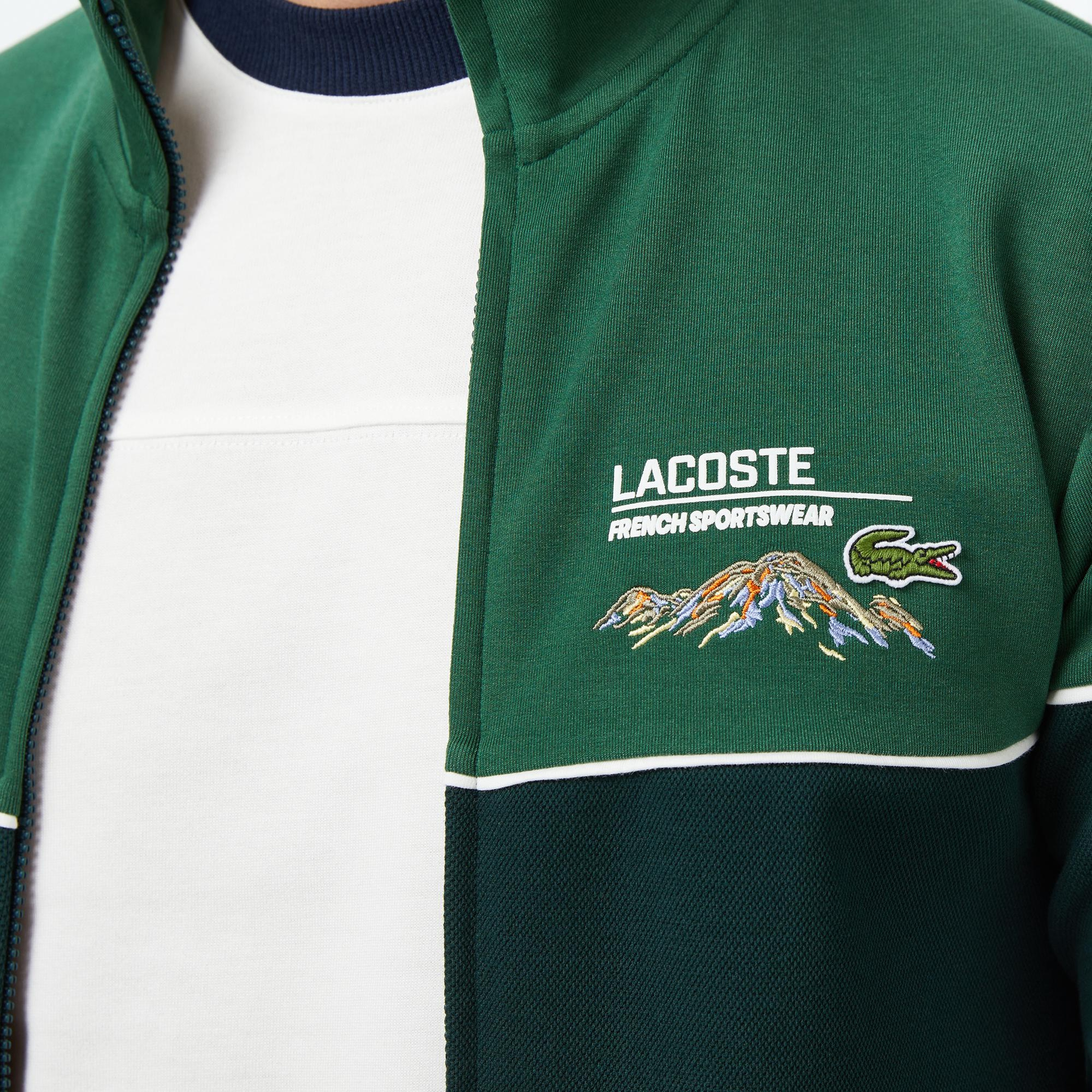 Lacoste Erkek Slim Fit Fermuarlı Renk Bloklu Yeşil Sweatshirt