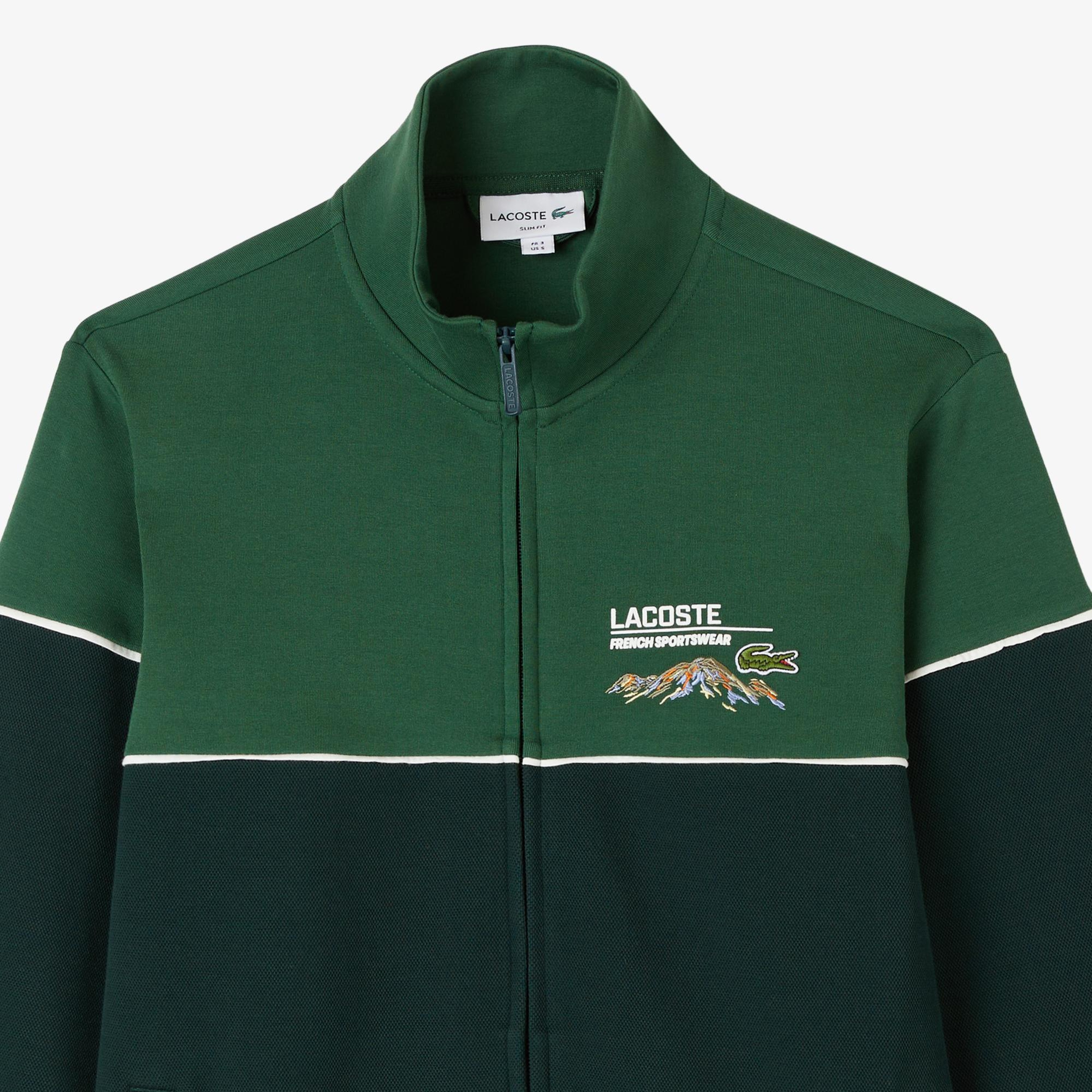 Lacoste Erkek Slim Fit Fermuarlı Renk Bloklu Yeşil Sweatshirt