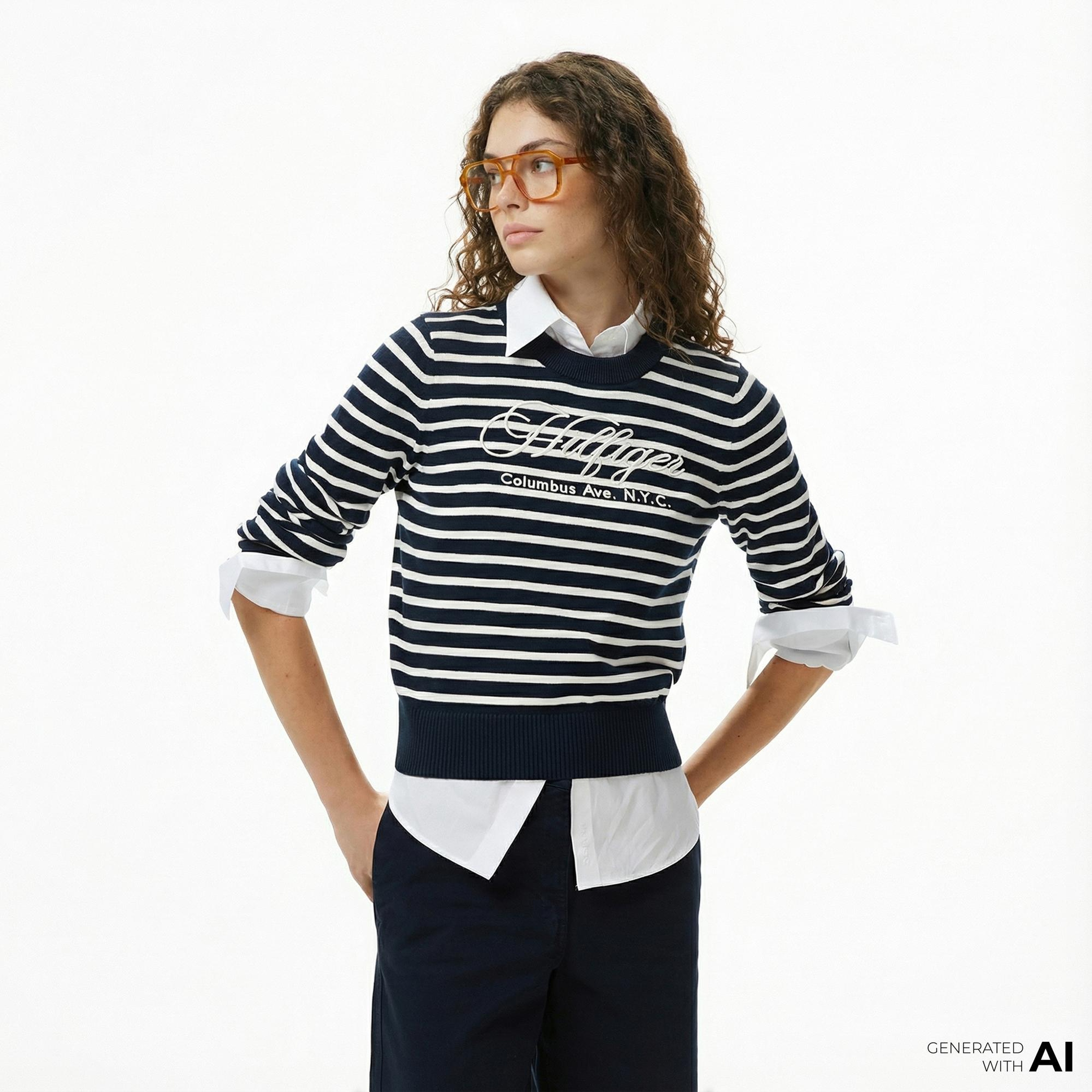 Tommy Hilfiger Graphic Kadın Mavi Kazak