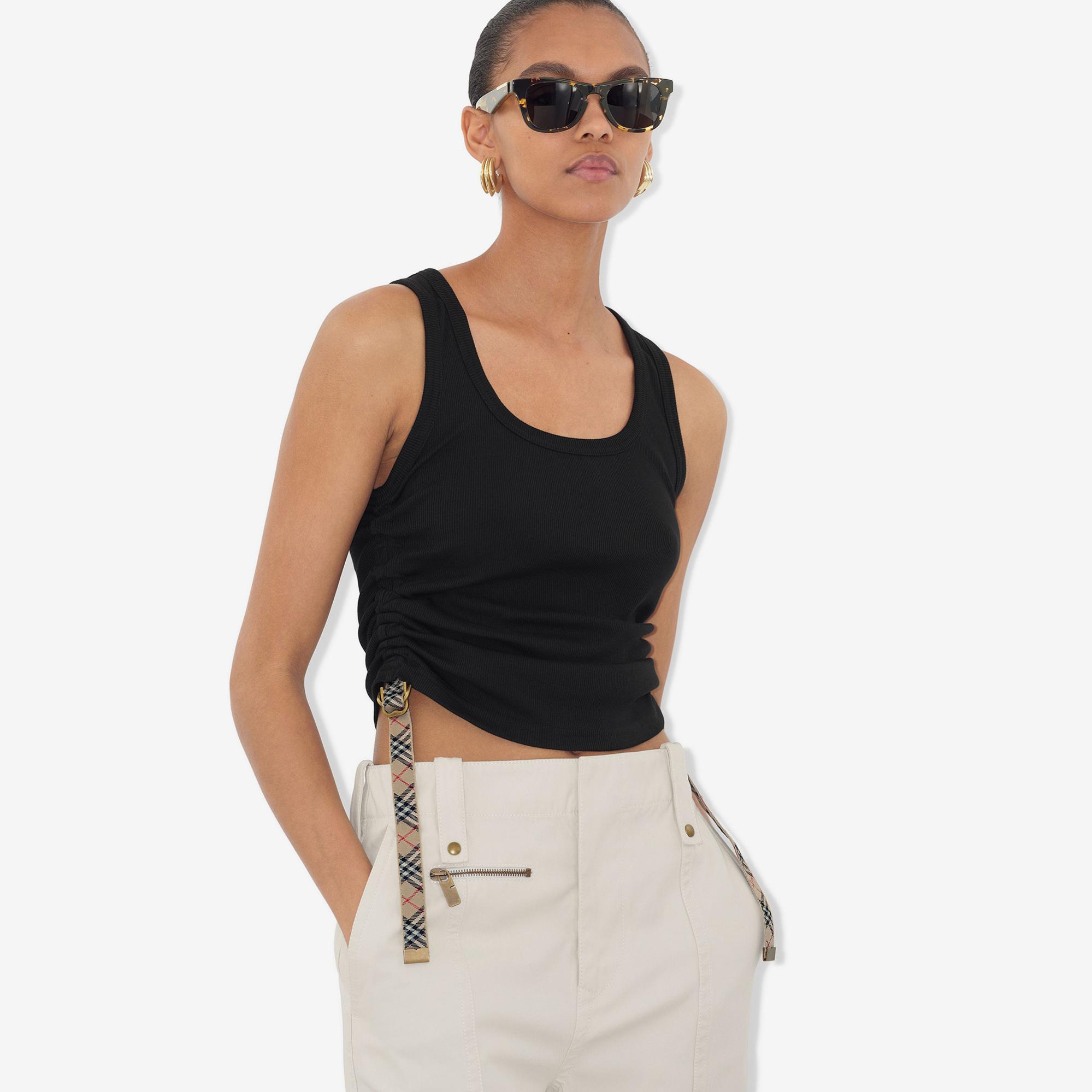 Burberry For Trim Stretch Cotton Vest Kadın Siyah T-Shirt