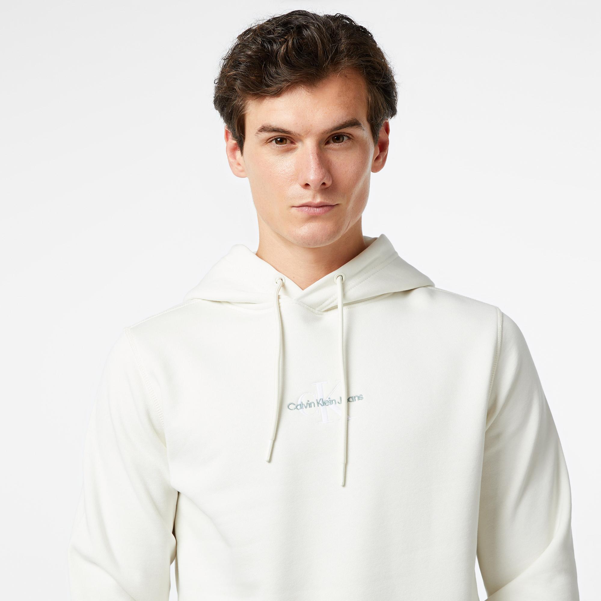 Calvin Klein Jeans Monologo Erkek Beyaz Hoodie