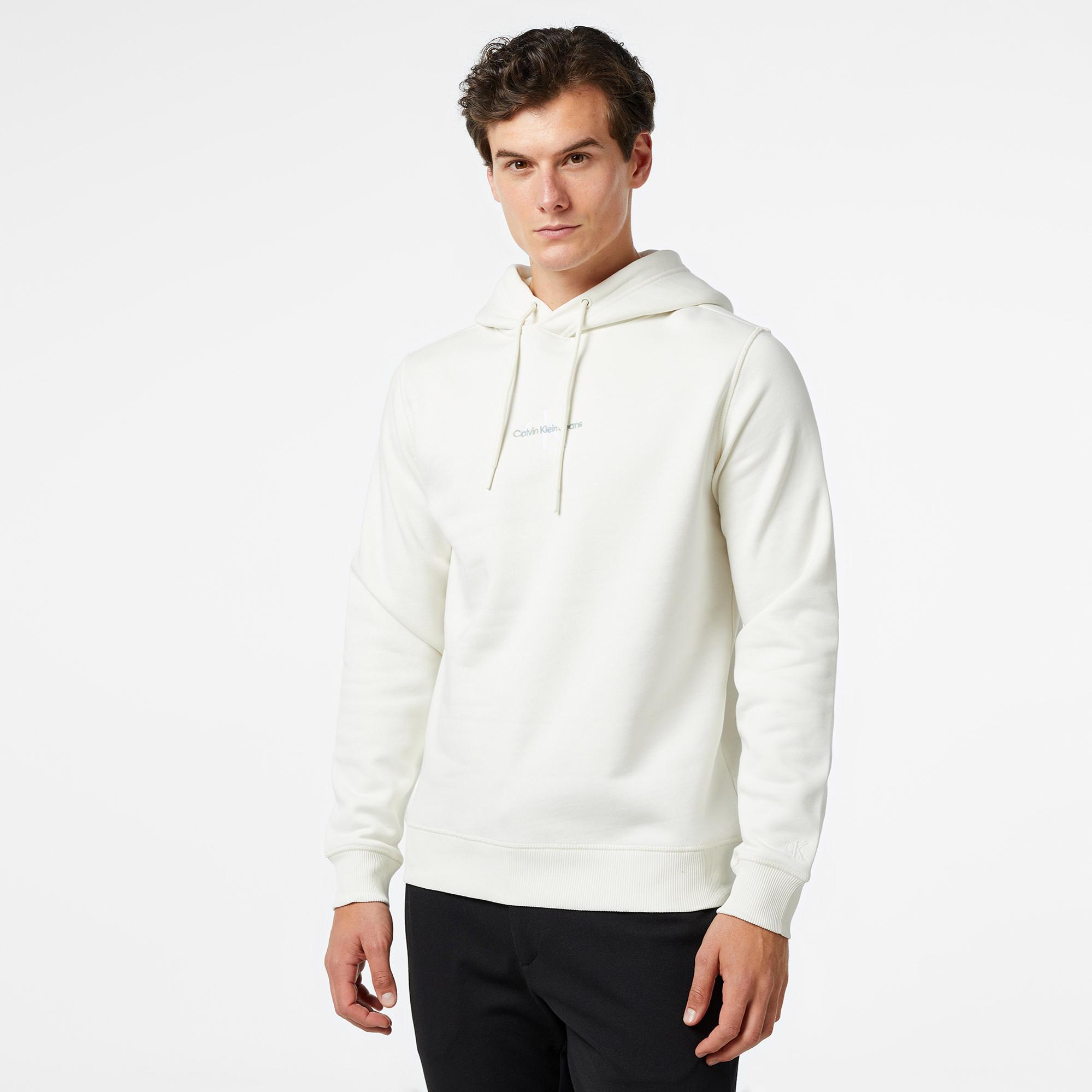 Calvin Klein Jeans Monologo Erkek Beyaz Hoodie