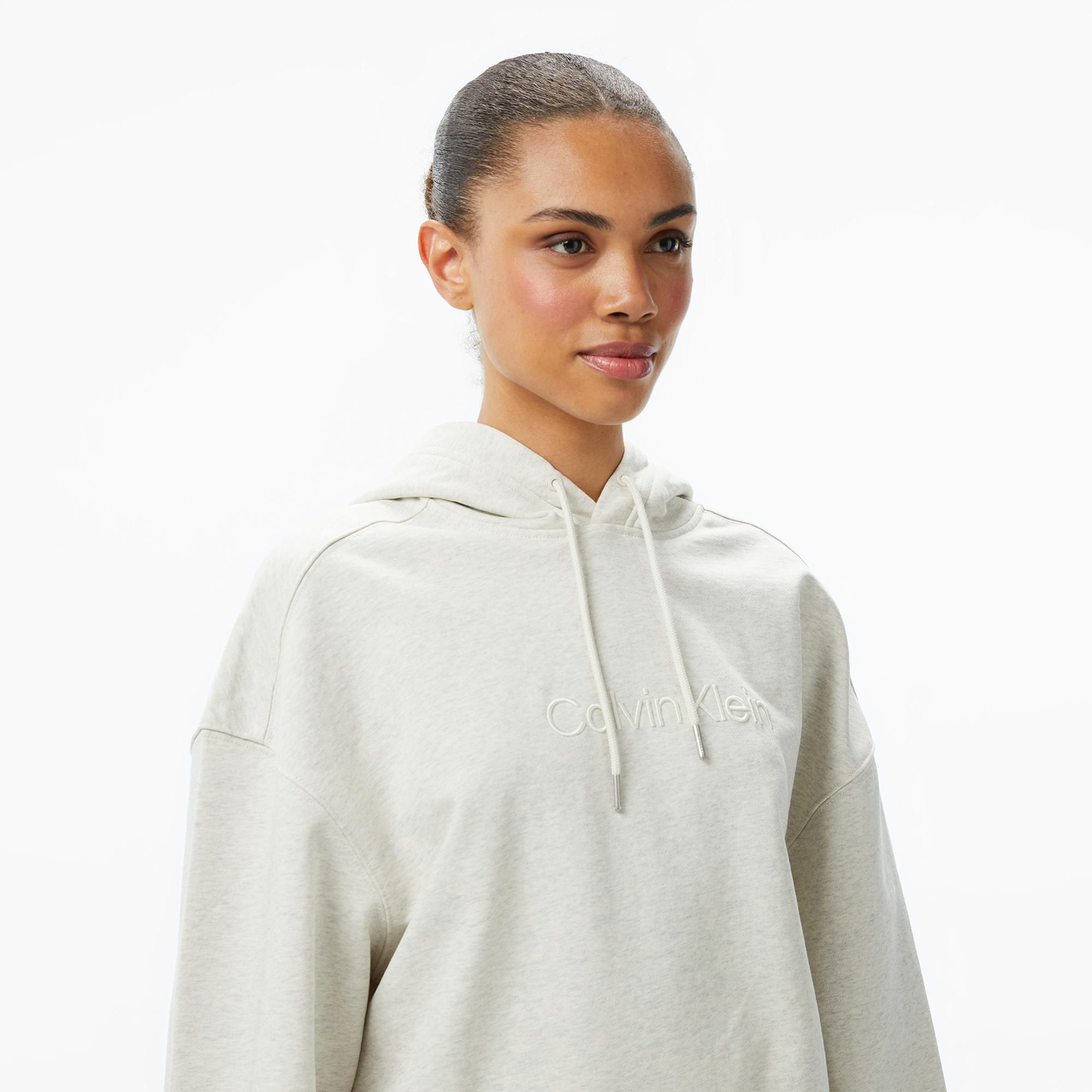 Calvin Klein Logo French Terry Kadın Gri Sweatshirt