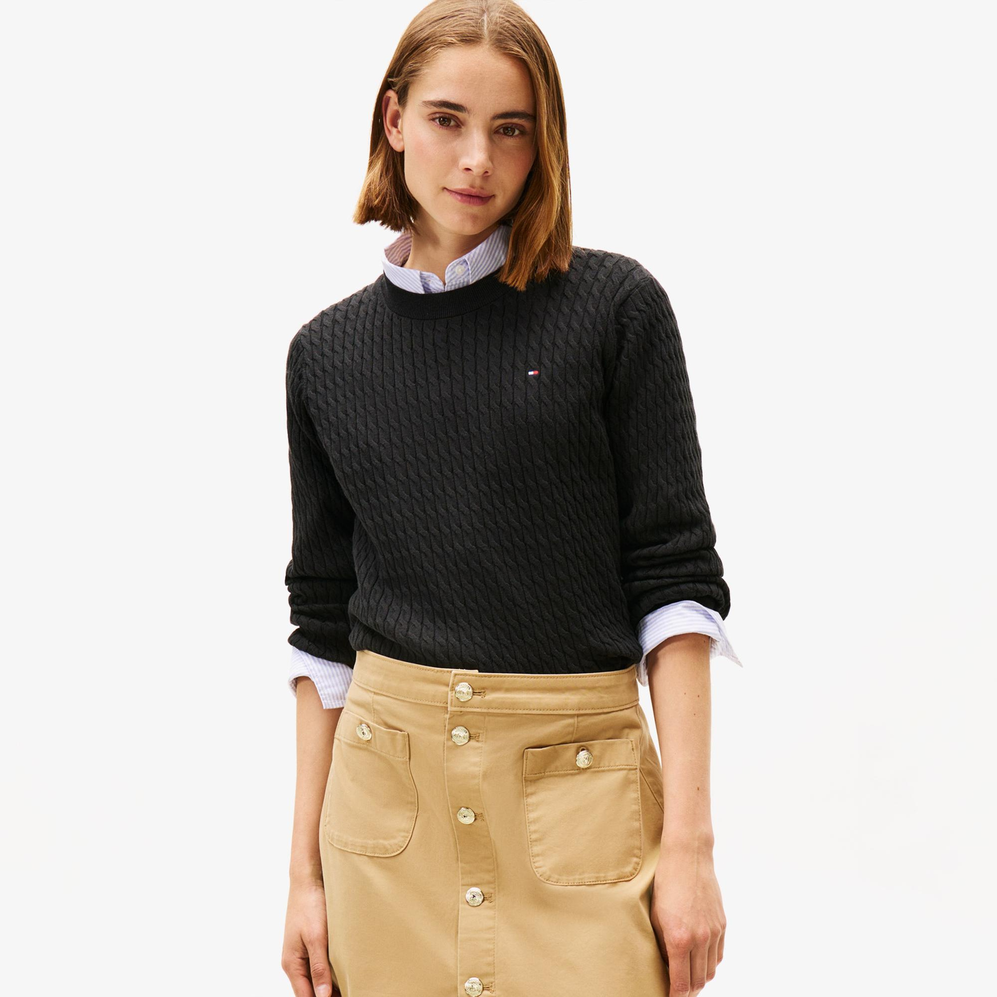 Tommy Hilfiger Cable Kadın Siyah Kazak