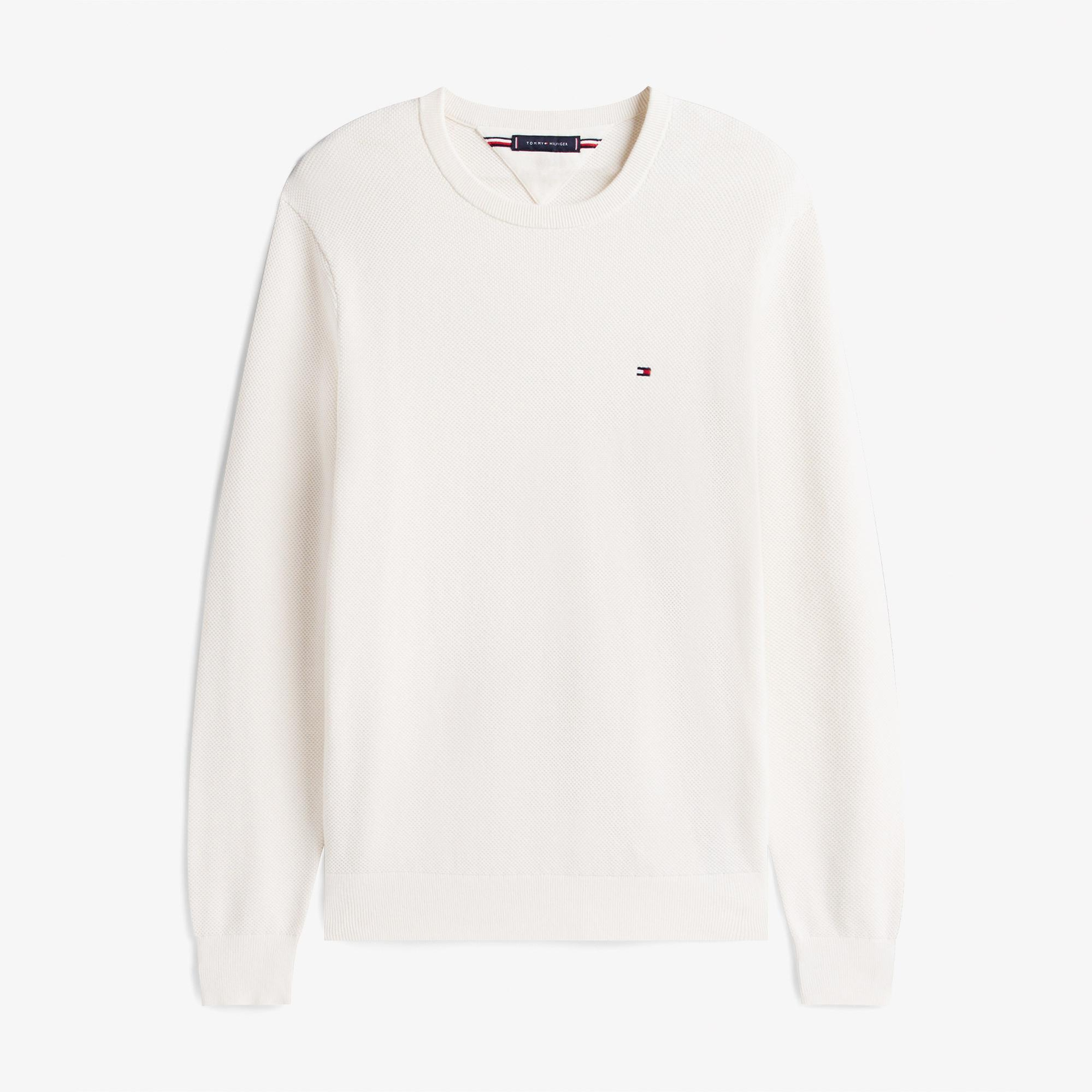 Tommy Hilfiger Essential Structure Yuvarlak Yaka Erkek Beyaz Kazak