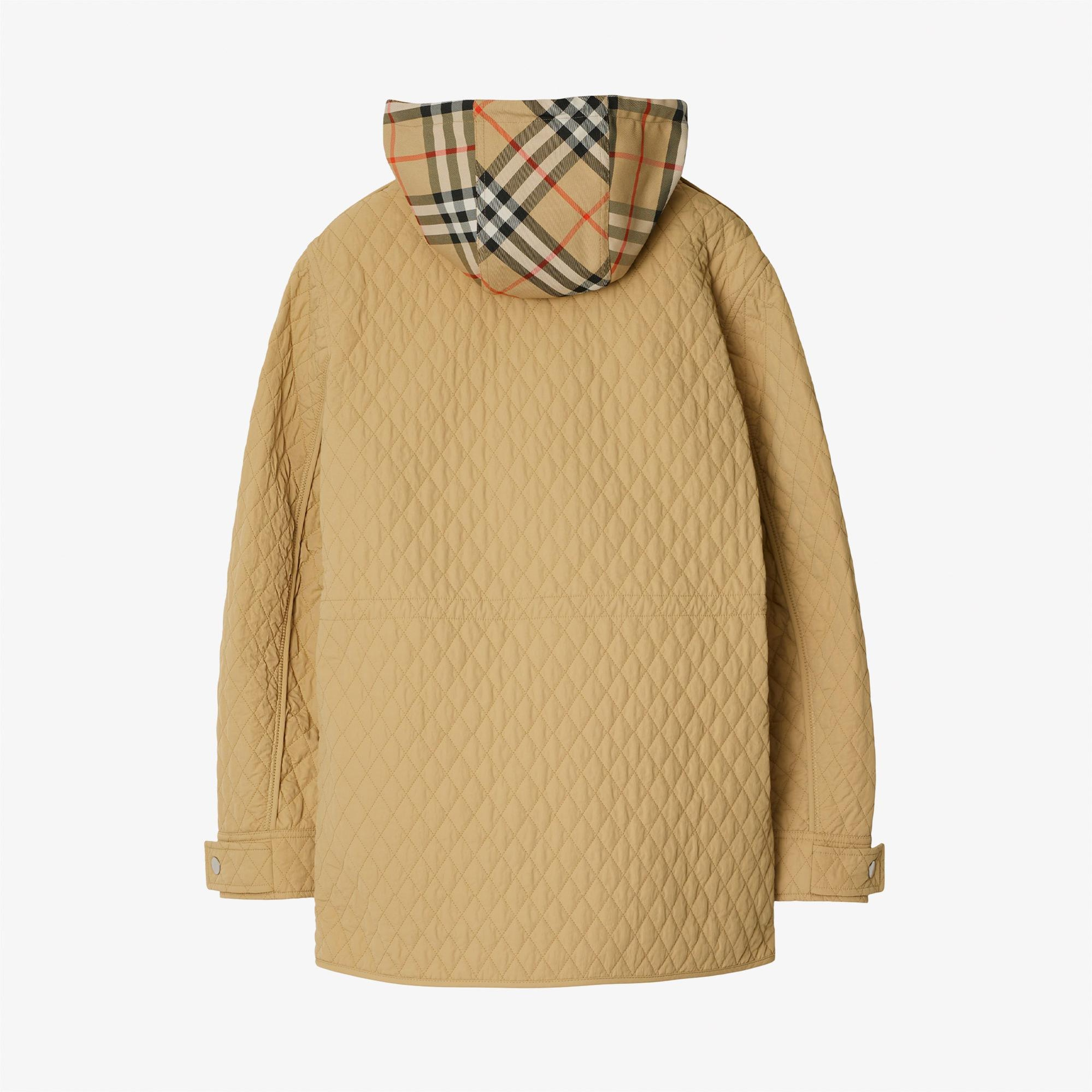 Burberry Check Hood Quilted Nylon Kadın Bej Ceket