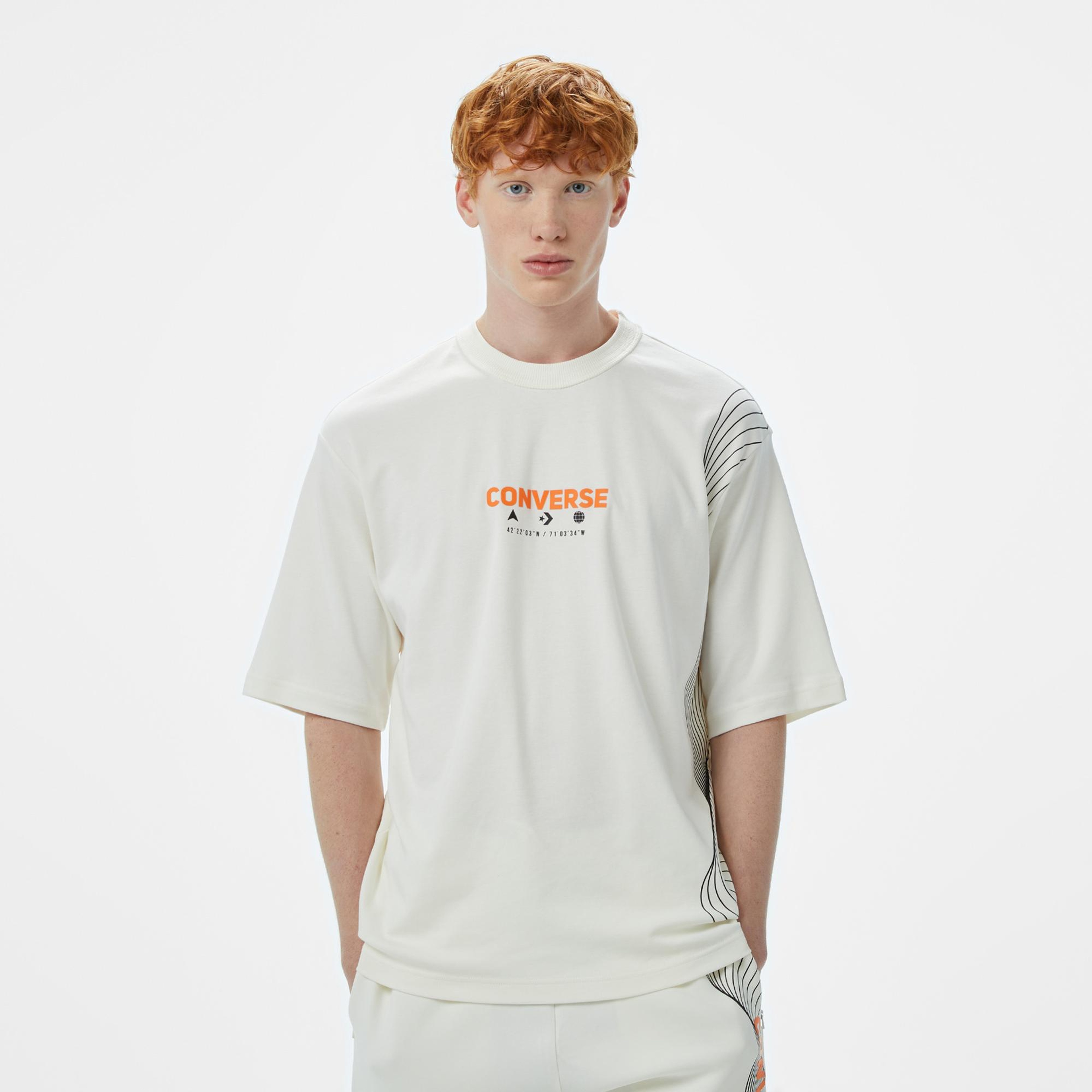 Converse Star Chevron Baskılı Oversize Fit Erkek Beyaz T-Shirt