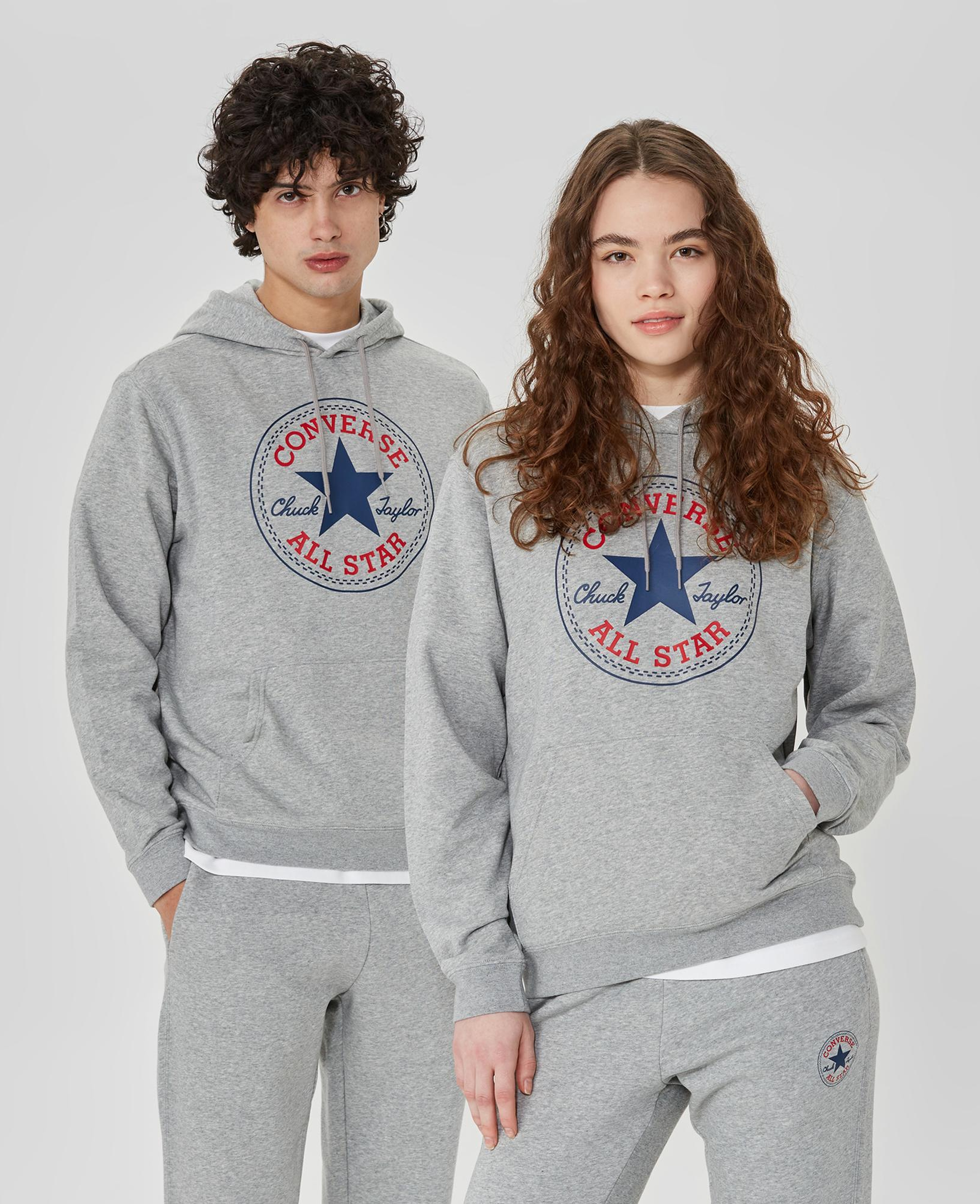 Converse Go-To All Star Patch Standard-Fit Pullover Unisex Gri Hoodie