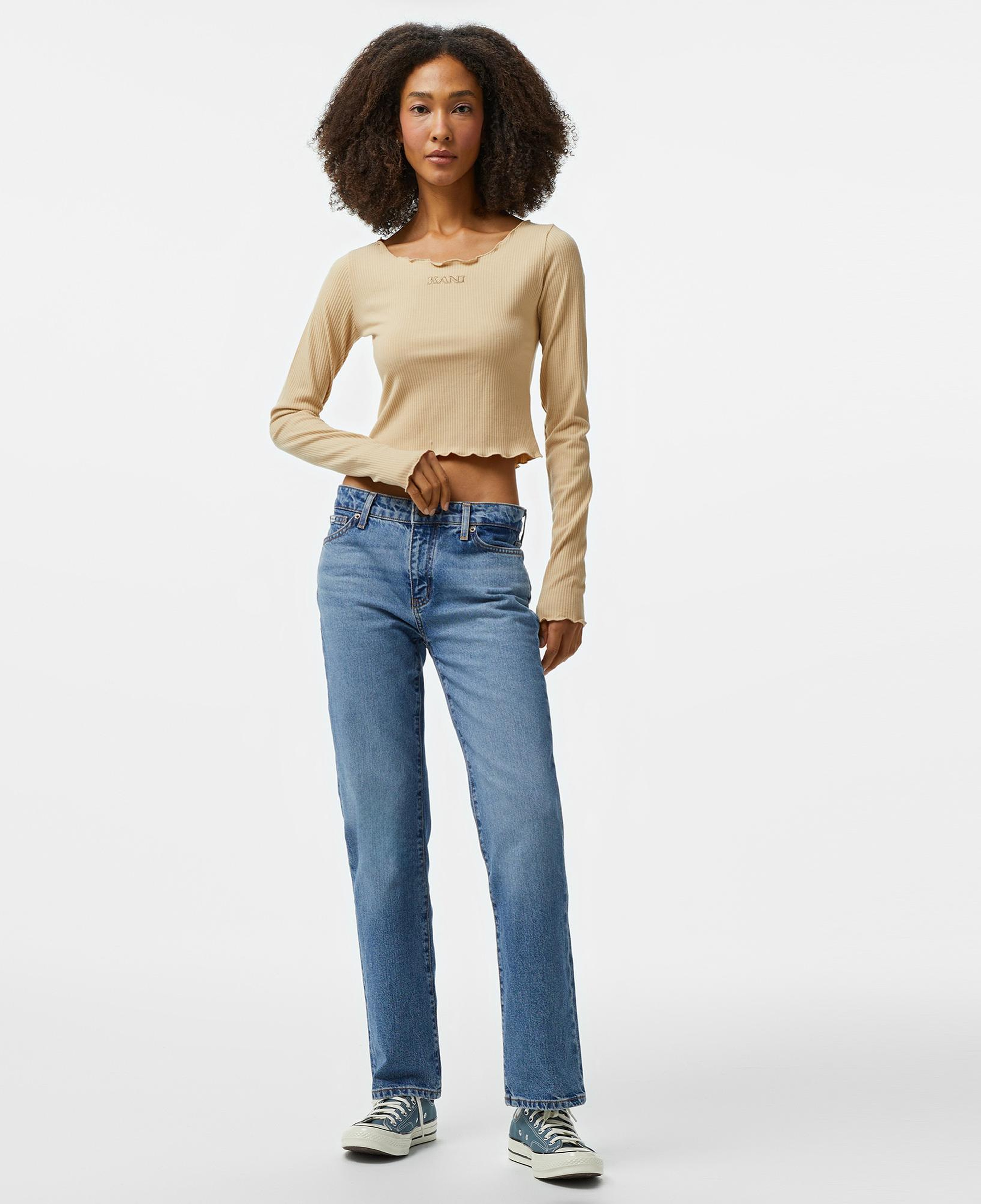 Karl Kani Retro Rib Uzun Kollu Kadın Bej T-Shirt