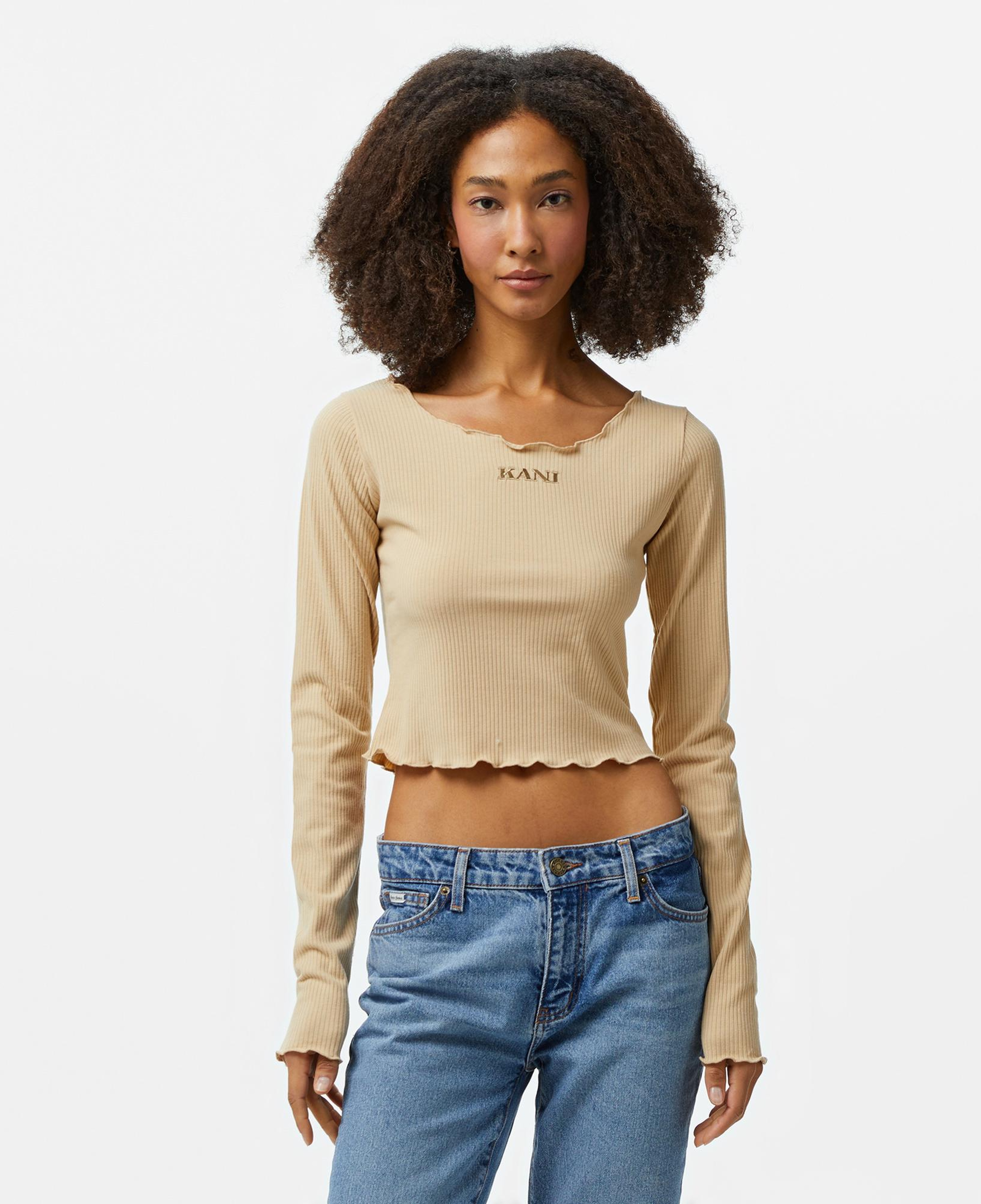 Karl Kani Retro Rib Uzun Kollu Kadın Bej T-Shirt