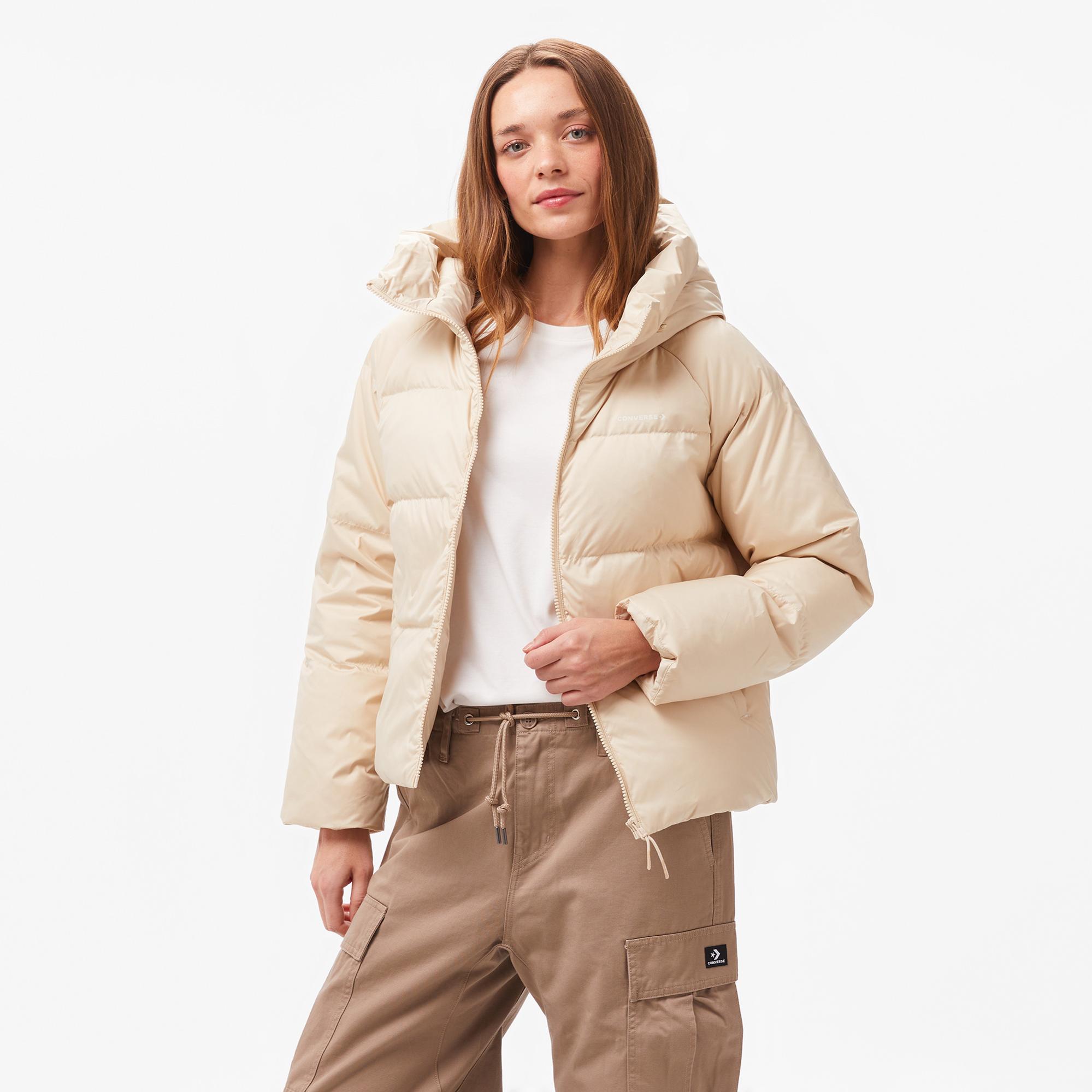 Converse Kadın Kapüşonlu Krem Şişme Mont